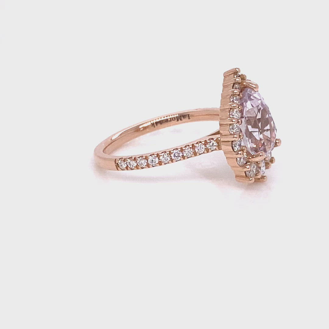 lavender sapphire ring rose gold halo diamond pear ring la more design jewelry