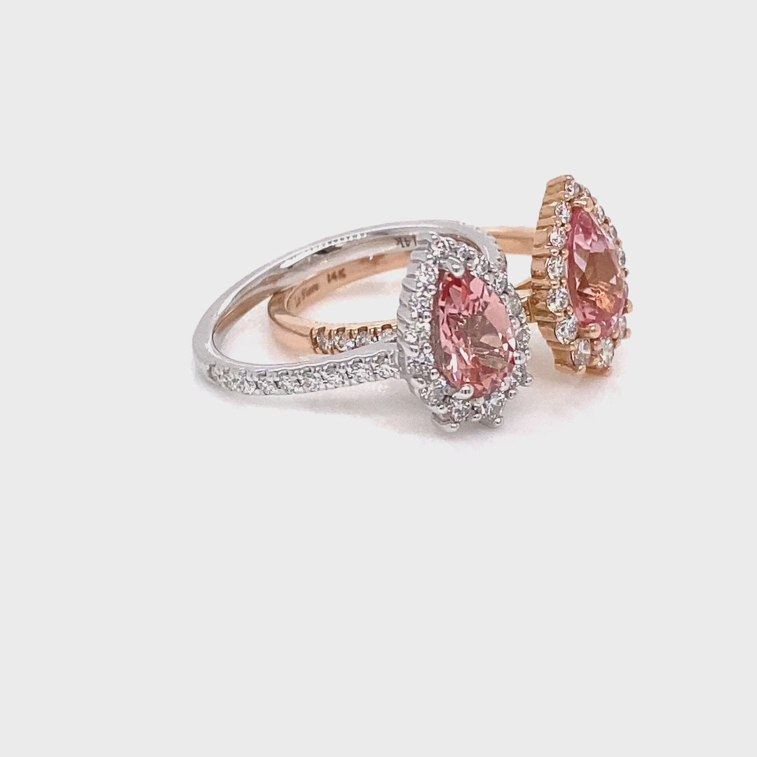 Pear shaped peach on sale sapphire engagement rings