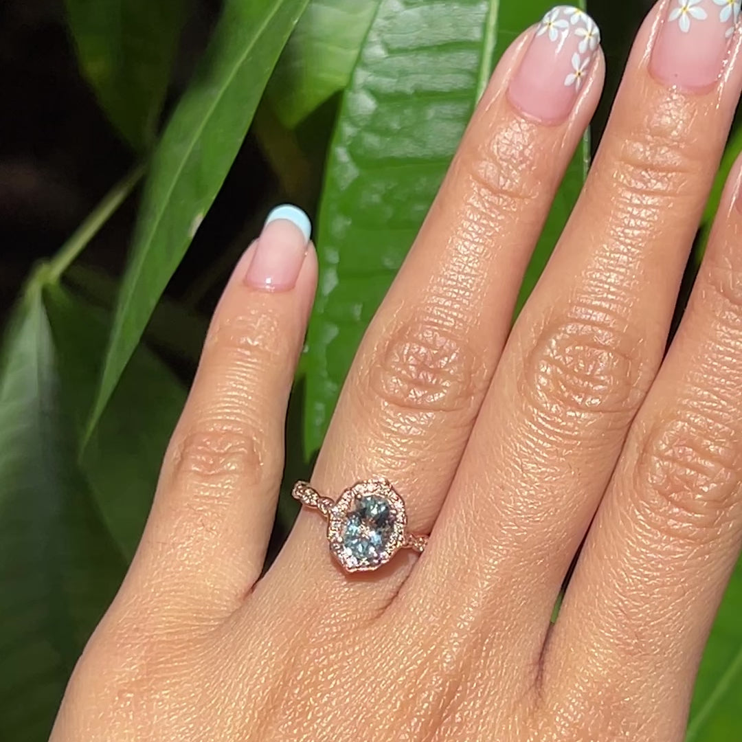 oval aquamarine engagement ring rose gold vintage halo diamond ring by la more design jewelry 