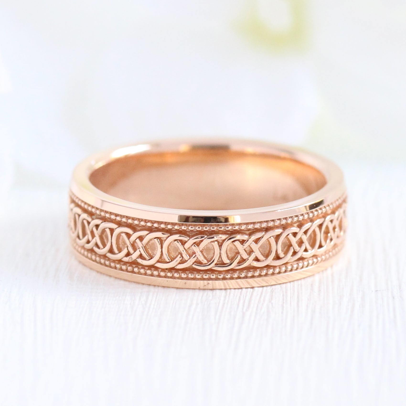 Celtic Knot Wedding Band Rose Gold Eternity Mens Wedding Ring la more design jewelry 