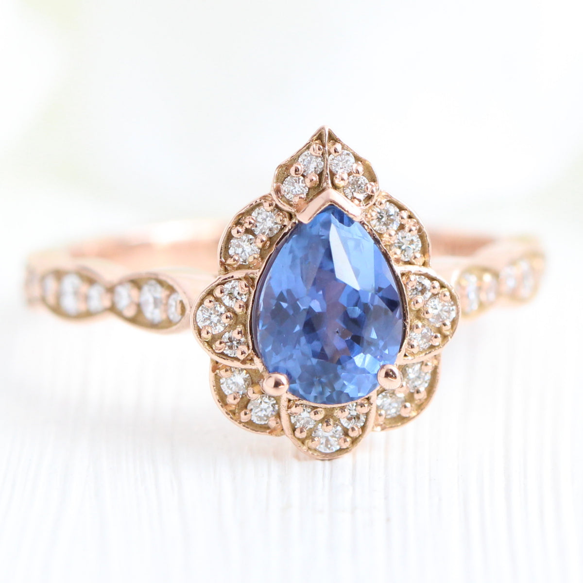 Ceylon Sapphire Diamond Engagement Ring Rose Gold Pear Shape Ring | La ...