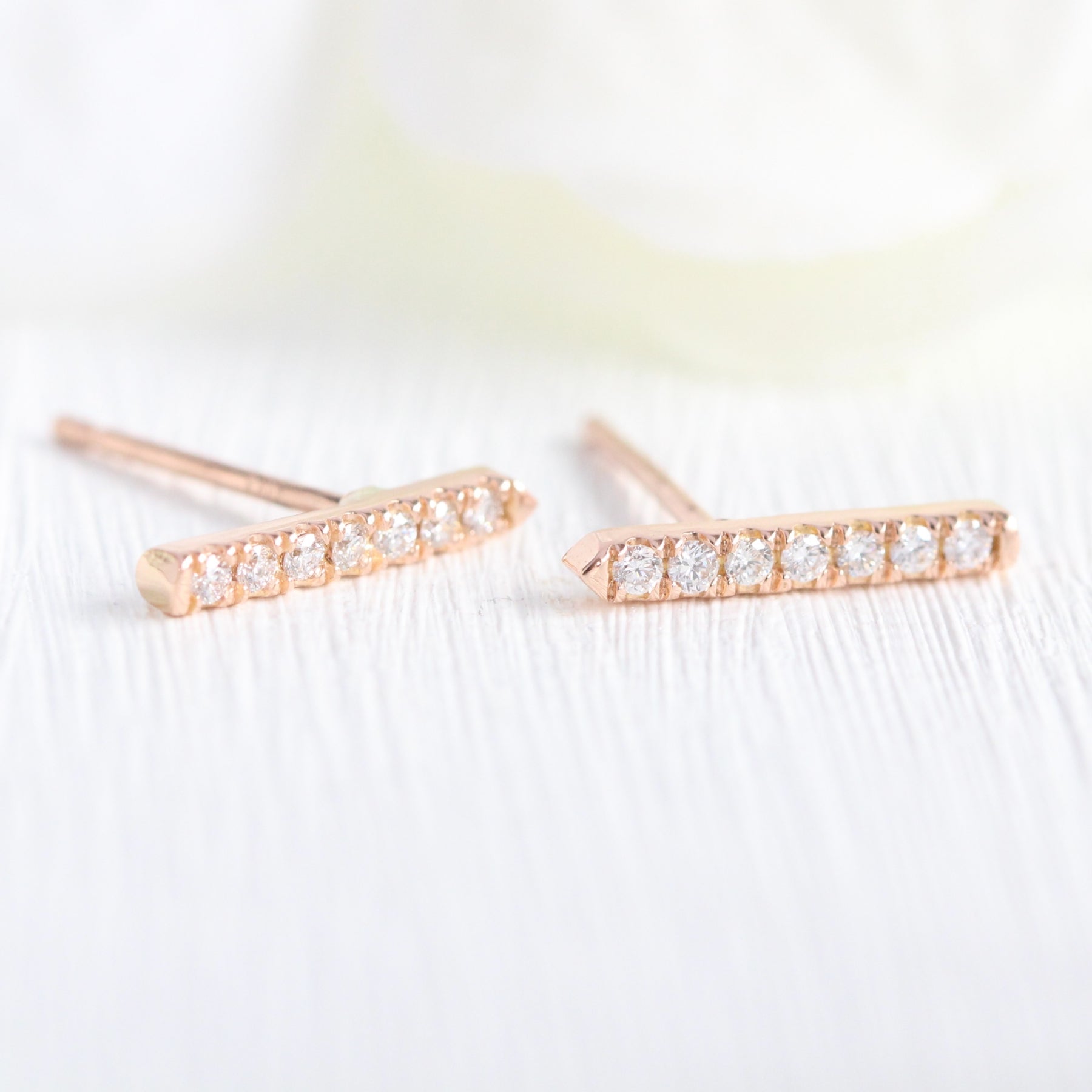 Curved Chevron Diamond Earrings Rose Gold Studs la more design jewelry