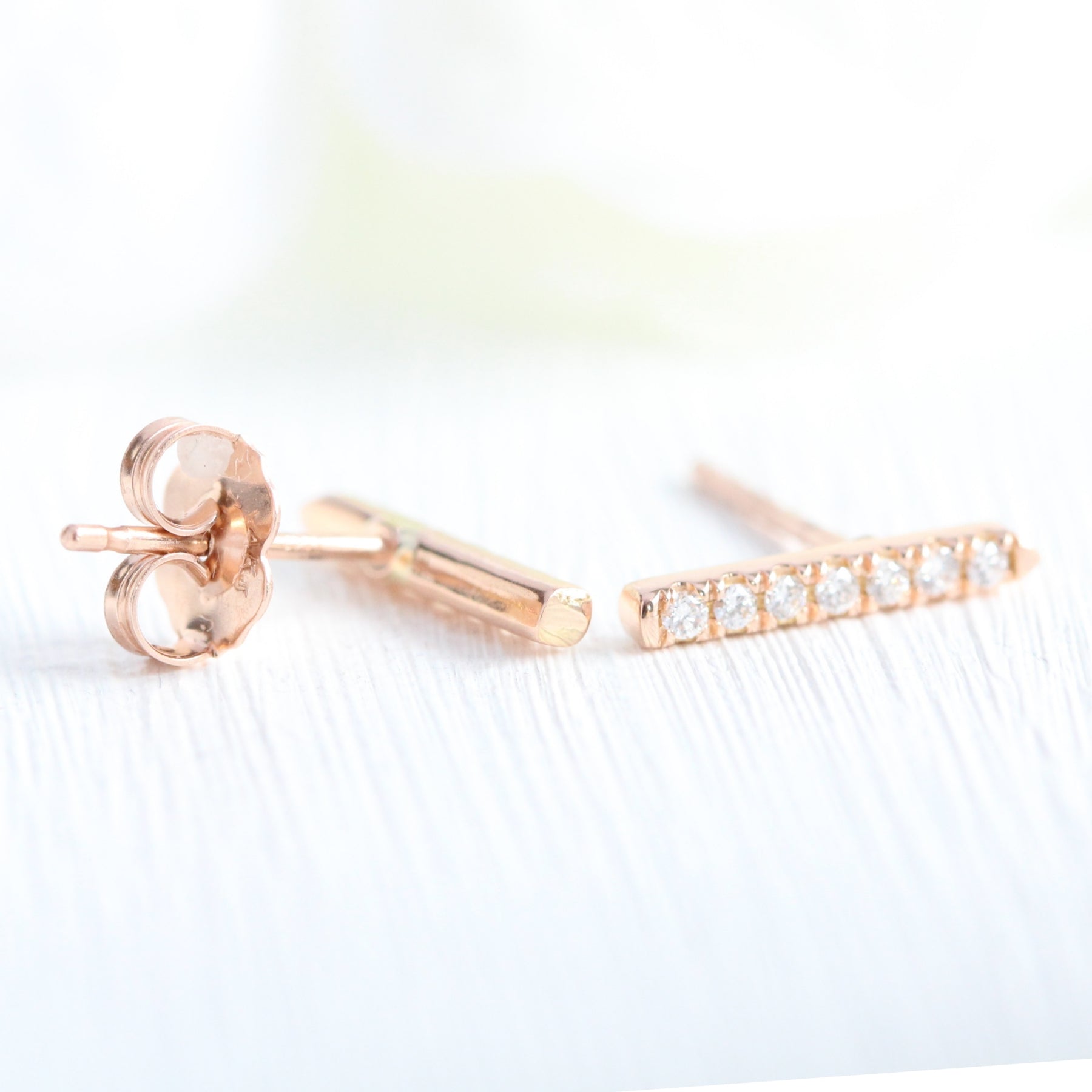 Curved Chevron Diamond Earrings Rose Gold Studs la more design jewelry