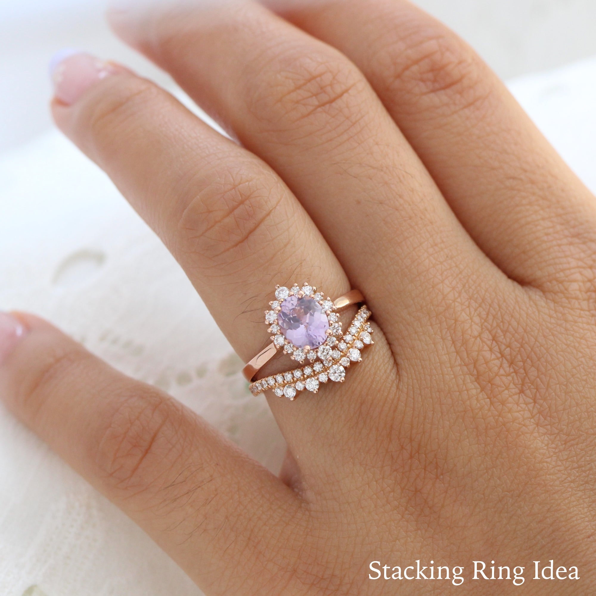 Halo diamond lavender sapphire ring rose gold cluster engagement ring la more design jewelry