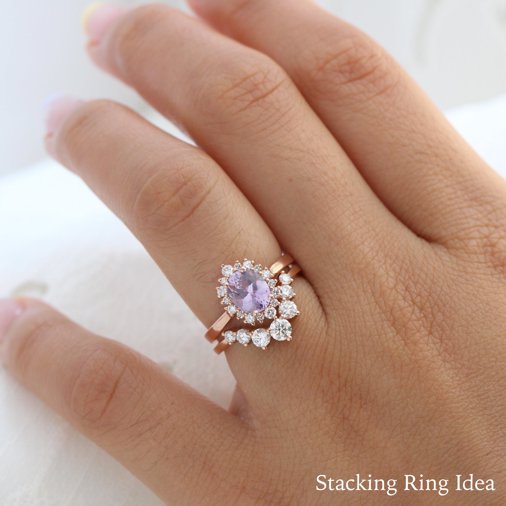 Halo diamond lavender sapphire ring rose gold cluster engagement ring la more design jewelry