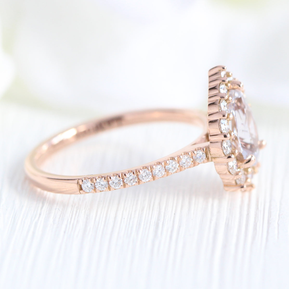 Lavender Sapphire Engagement Ring Rose Gold Halo Diamond Pear Ring | La ...