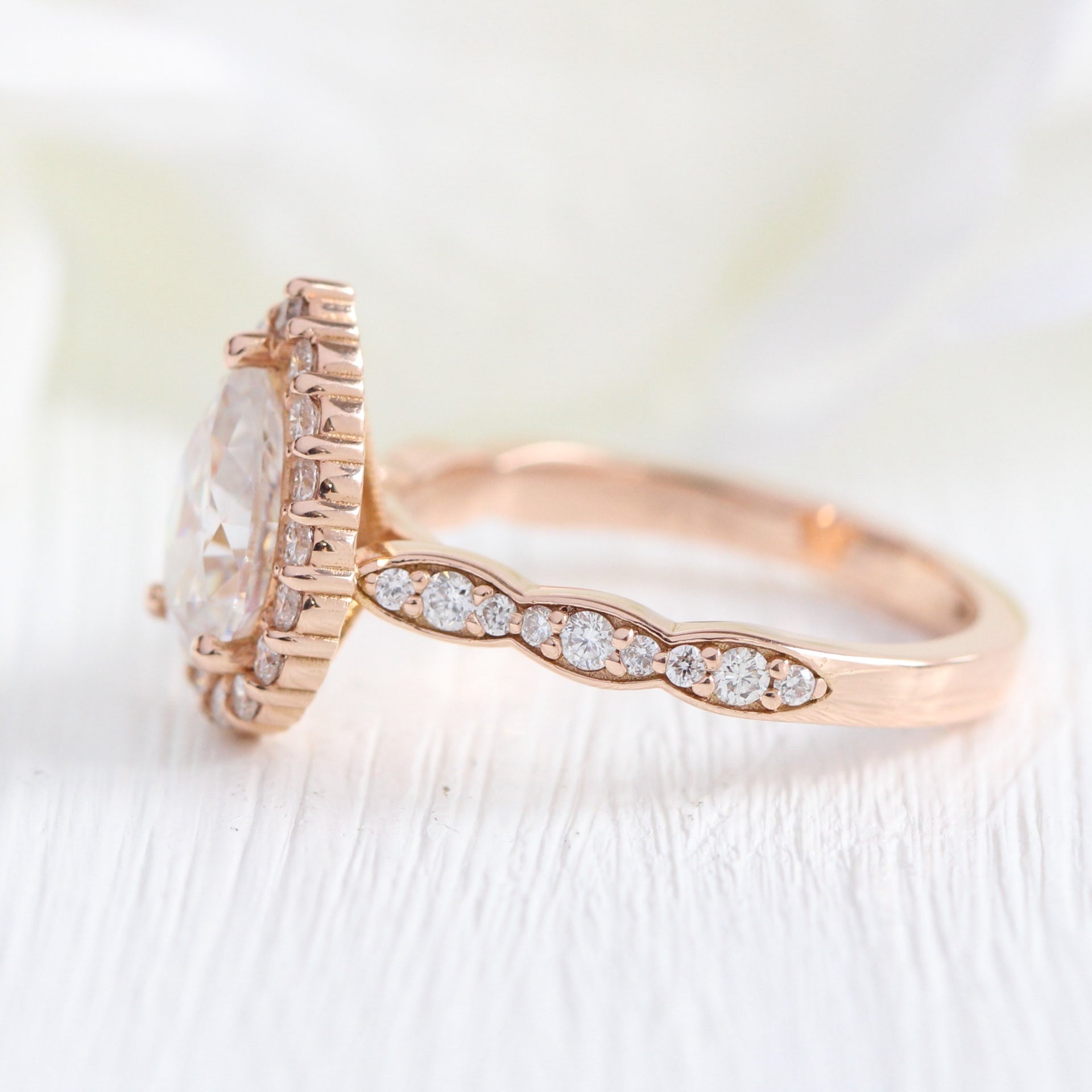 Rose Gold Pear Cut Moissanite Engagement Ring Halo Diamond Pear Ring ...