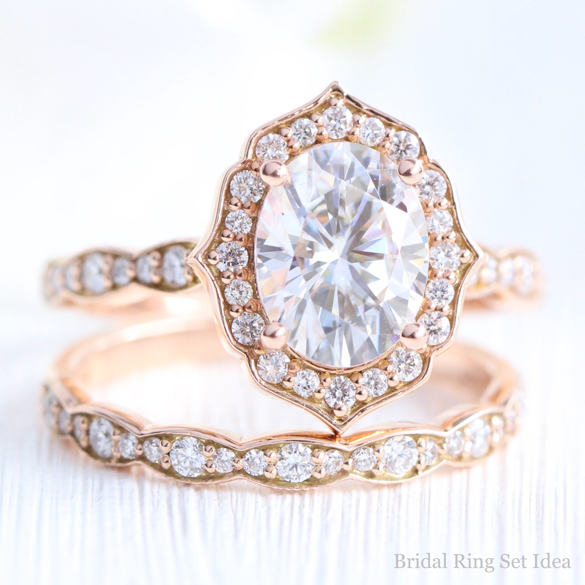 oval moissanite engagement ring rose gold vintage diamond wedding ring set la more design jewelry