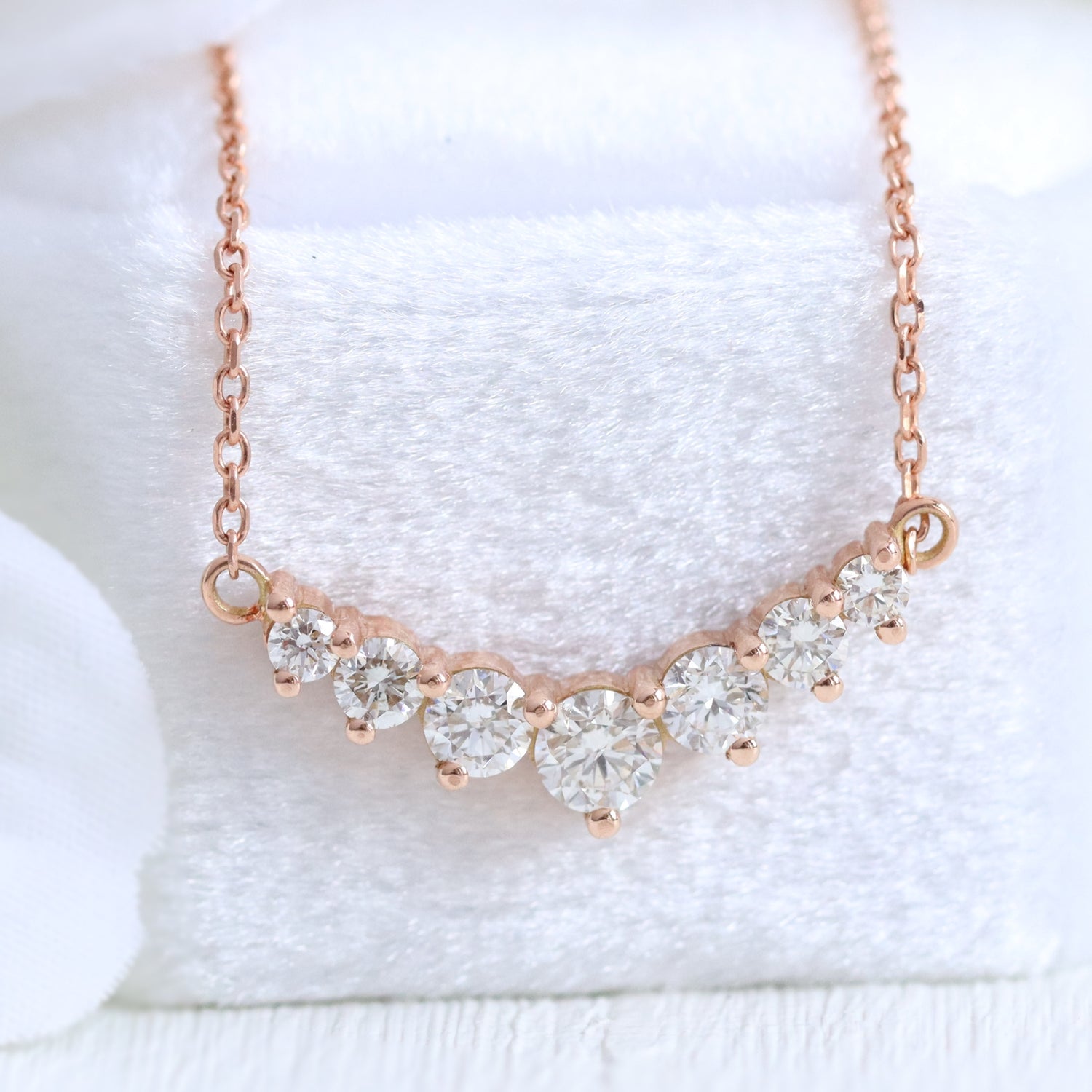 7 Diamond Pendant Rose Gold Layering Curved Diamond Cluster Necklace ...