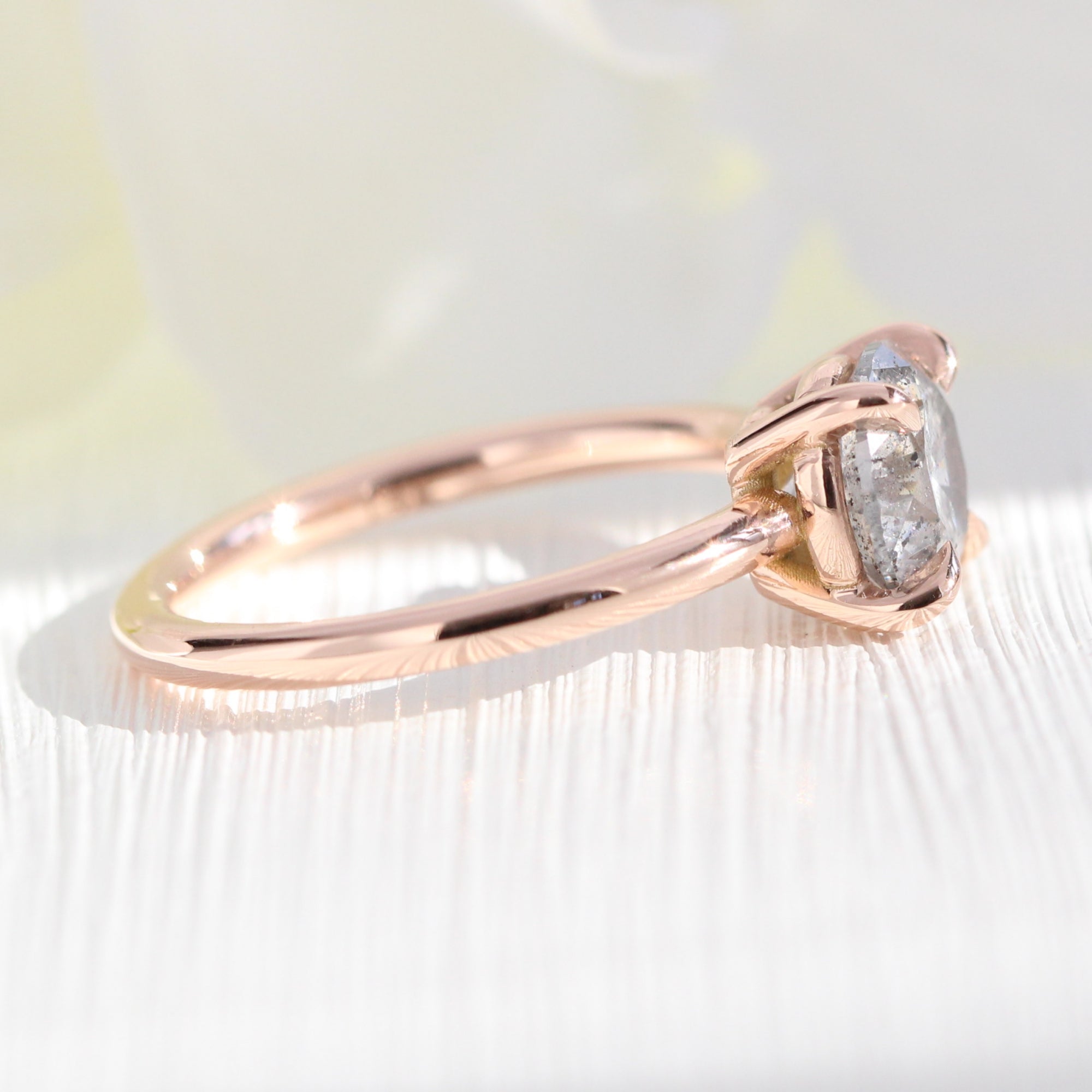 Large Salt and Pepper Diamond Engagement Ring Rose Gold Solitaire Grey Diamond Ring La More Design Jewelry