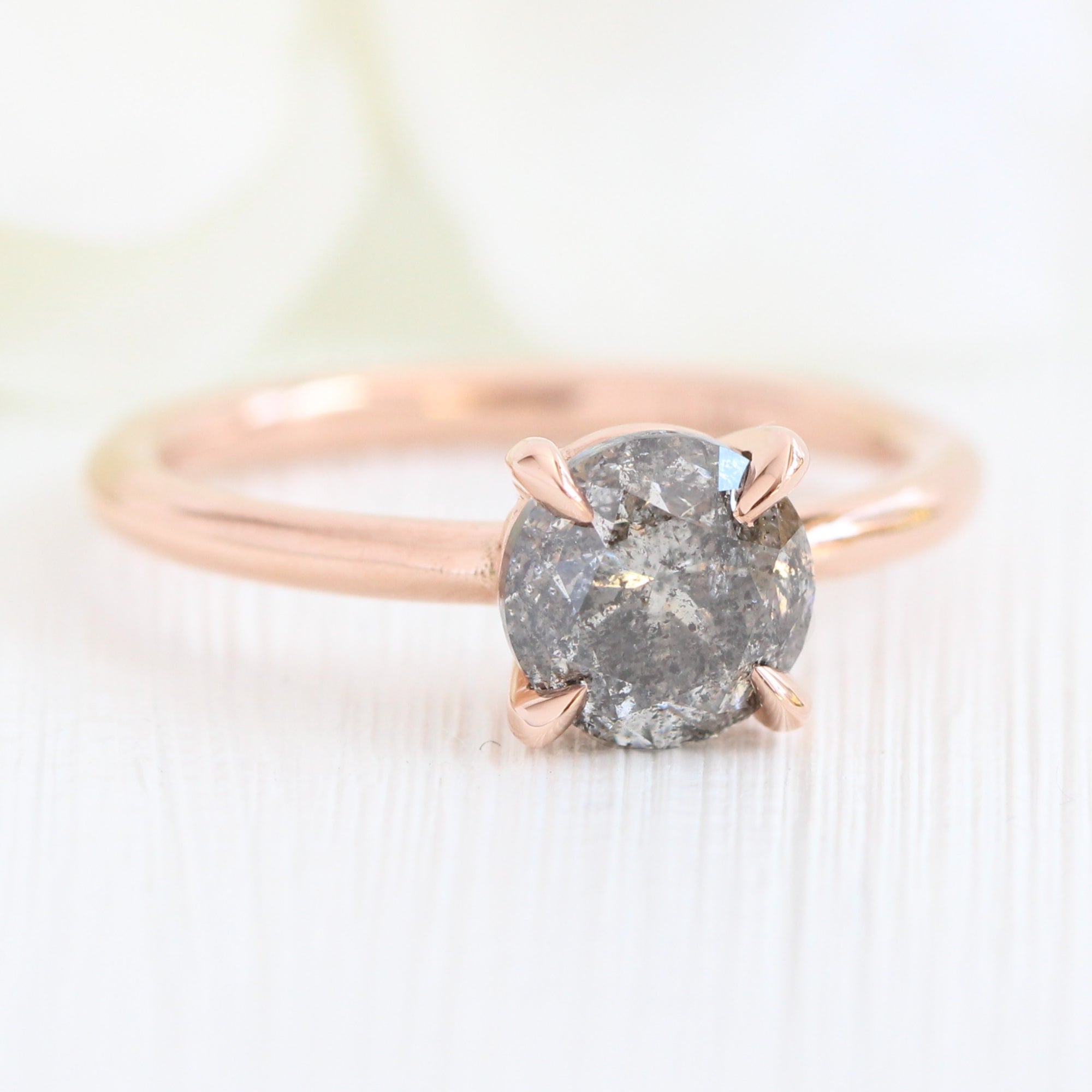 Large Salt and Pepper Diamond Engagement Ring Rose Gold Solitaire Grey Diamond Ring La More Design Jewelry