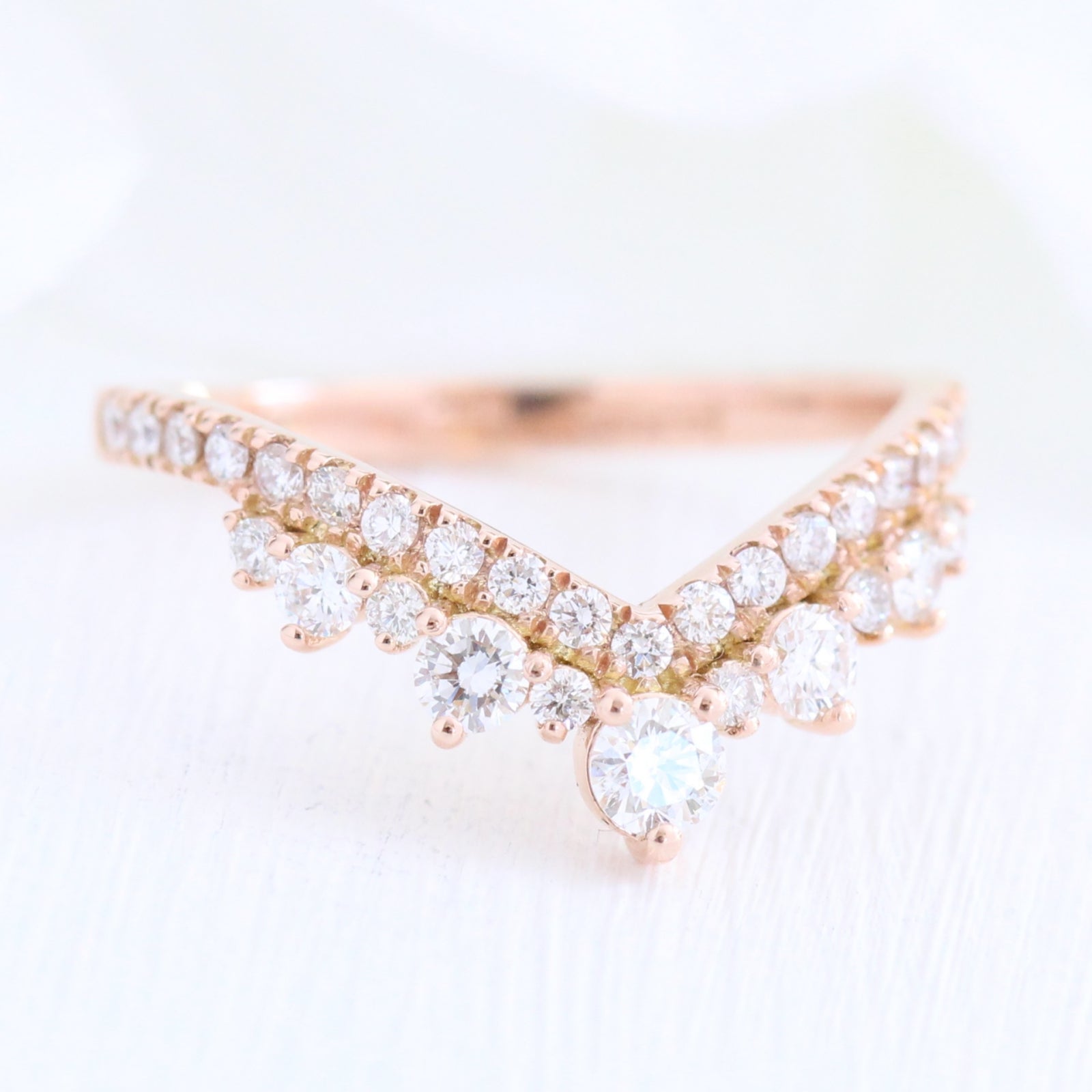 Large diamond wedding ring rose gold curved pave diamond band by la more design jewelry