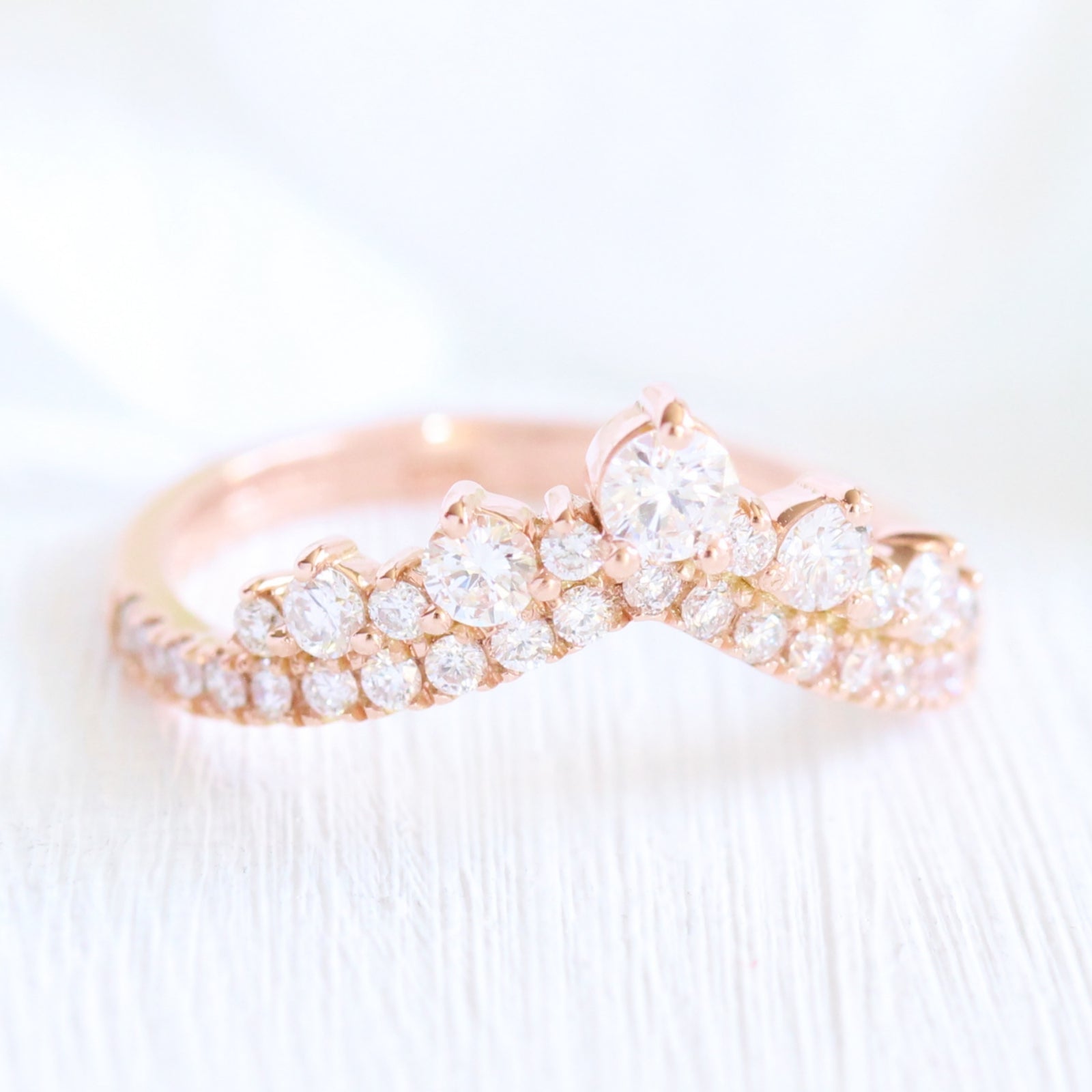 Large diamond wedding ring rose gold curved pave diamond band by la more design jewelry