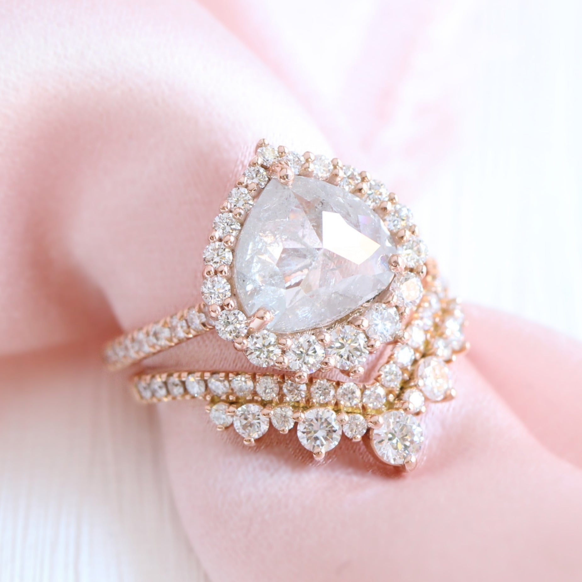 Large icy salt and pepper diamond ring rose gold halo diamond ring la more design jewelry