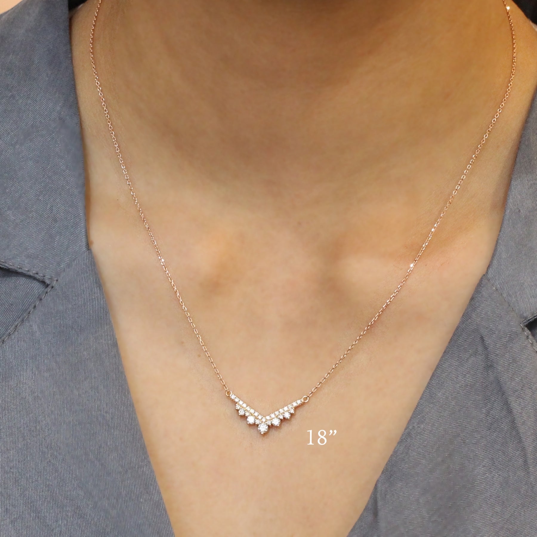 V Shape Diamond Necklace Rose Gold Layering Curved Cluster Pendant | La ...