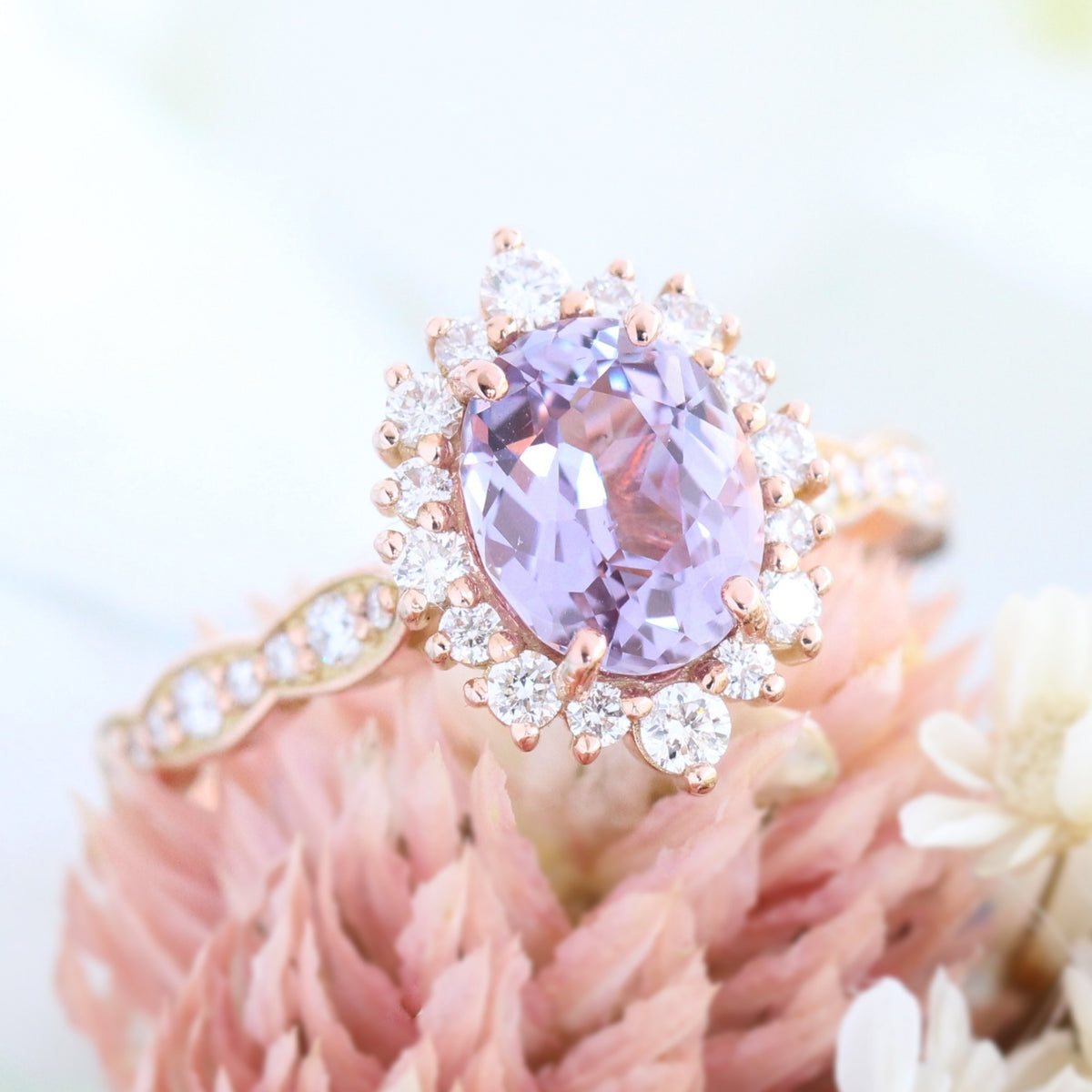 Lavender purple sapphire engagement ring rose gold tiara halo diamond ring la more design jewelry