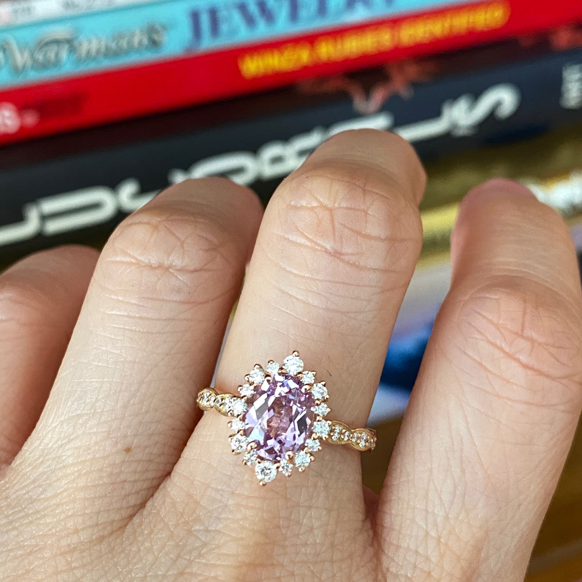 Lavender purple sapphire engagement ring rose gold tiara halo diamond ring la more design jewelry