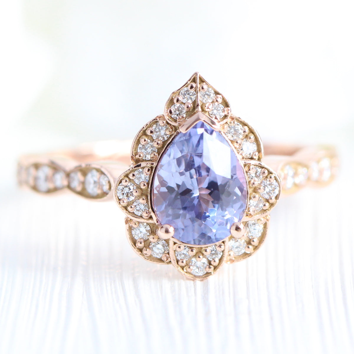 Lavender purple sapphire ring rose gold pear engagement ring la more design jewelry