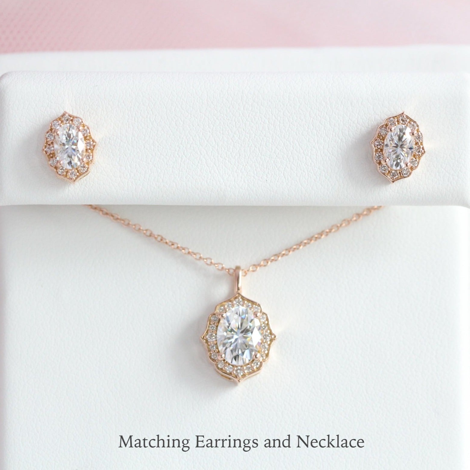 Matching Diamond Earrings and Necklace Rose Gold Wedding Jewelry Set La More Design 