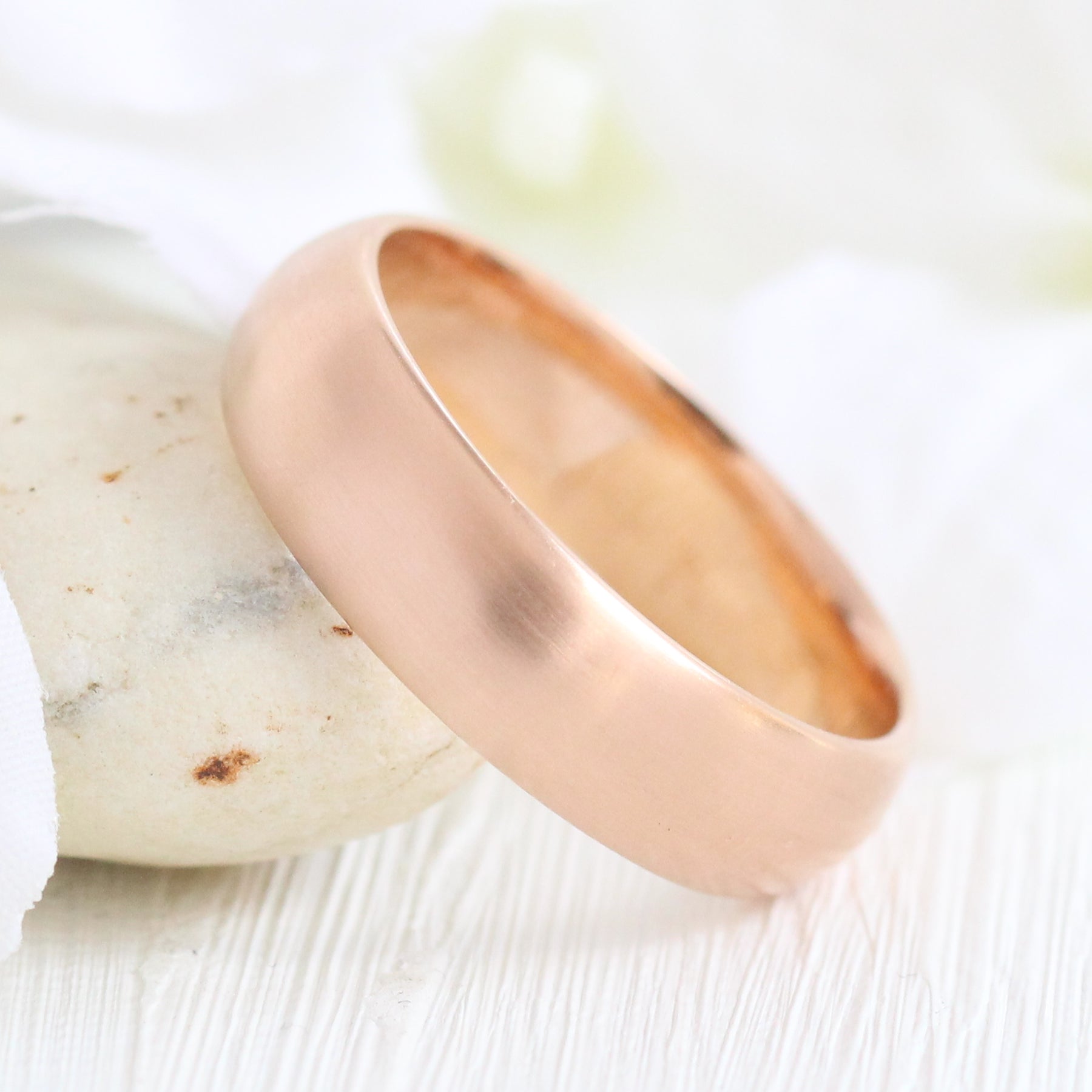 Mens wedding ring rose gold domed wedding band matte finish gold ring la more design jewelry