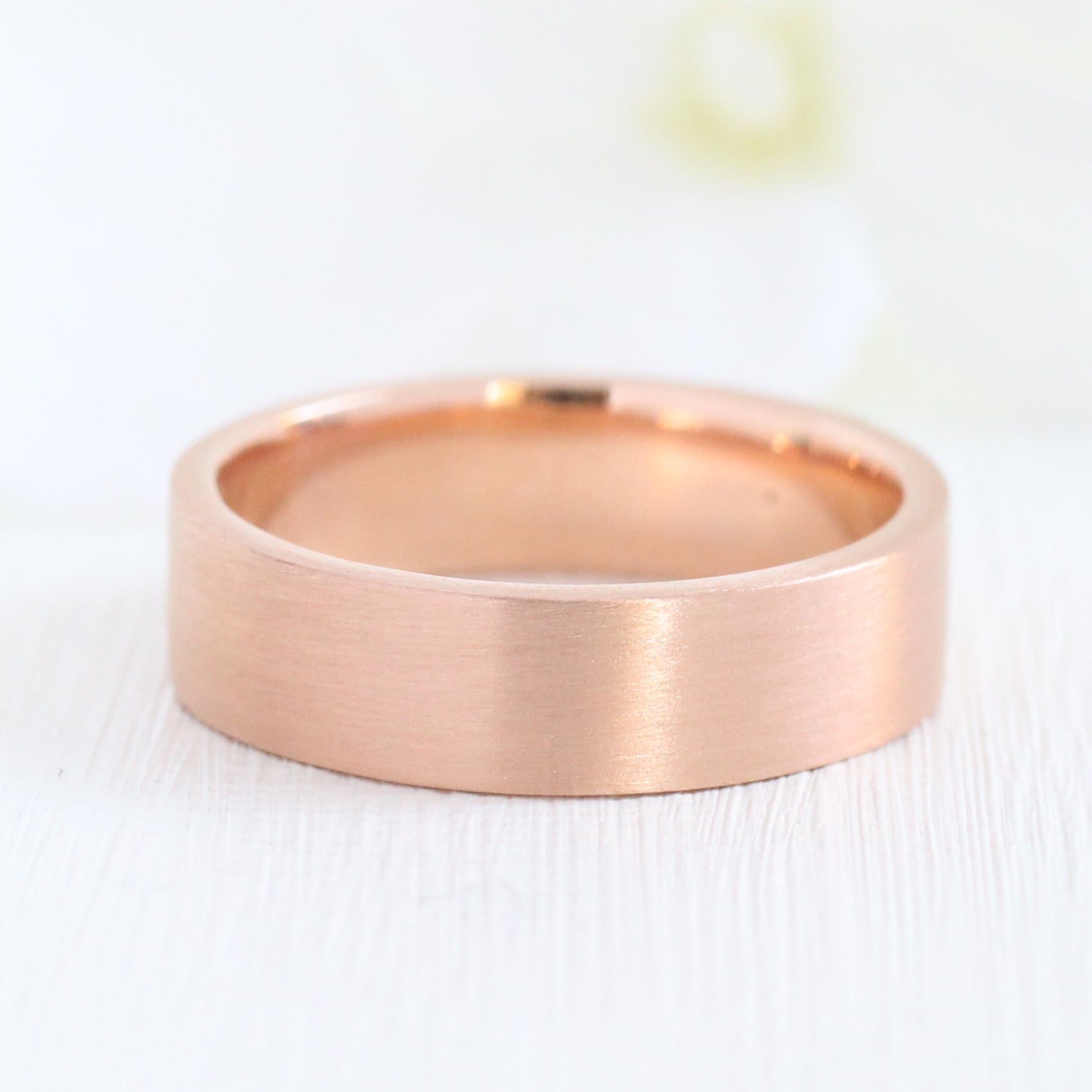 Mens wedding ring rose gold flat wedding band matte finish gold ring la more design jewelry