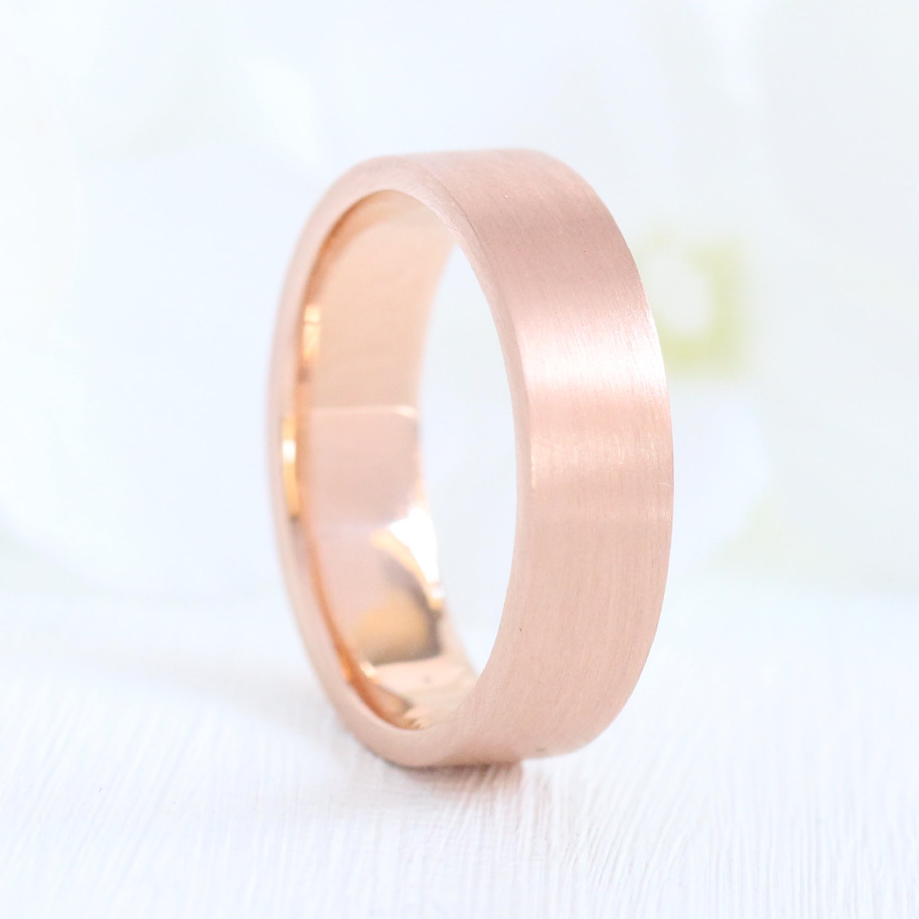 Mens wedding ring rose gold flat wedding band matte finish gold ring la more design jewelry