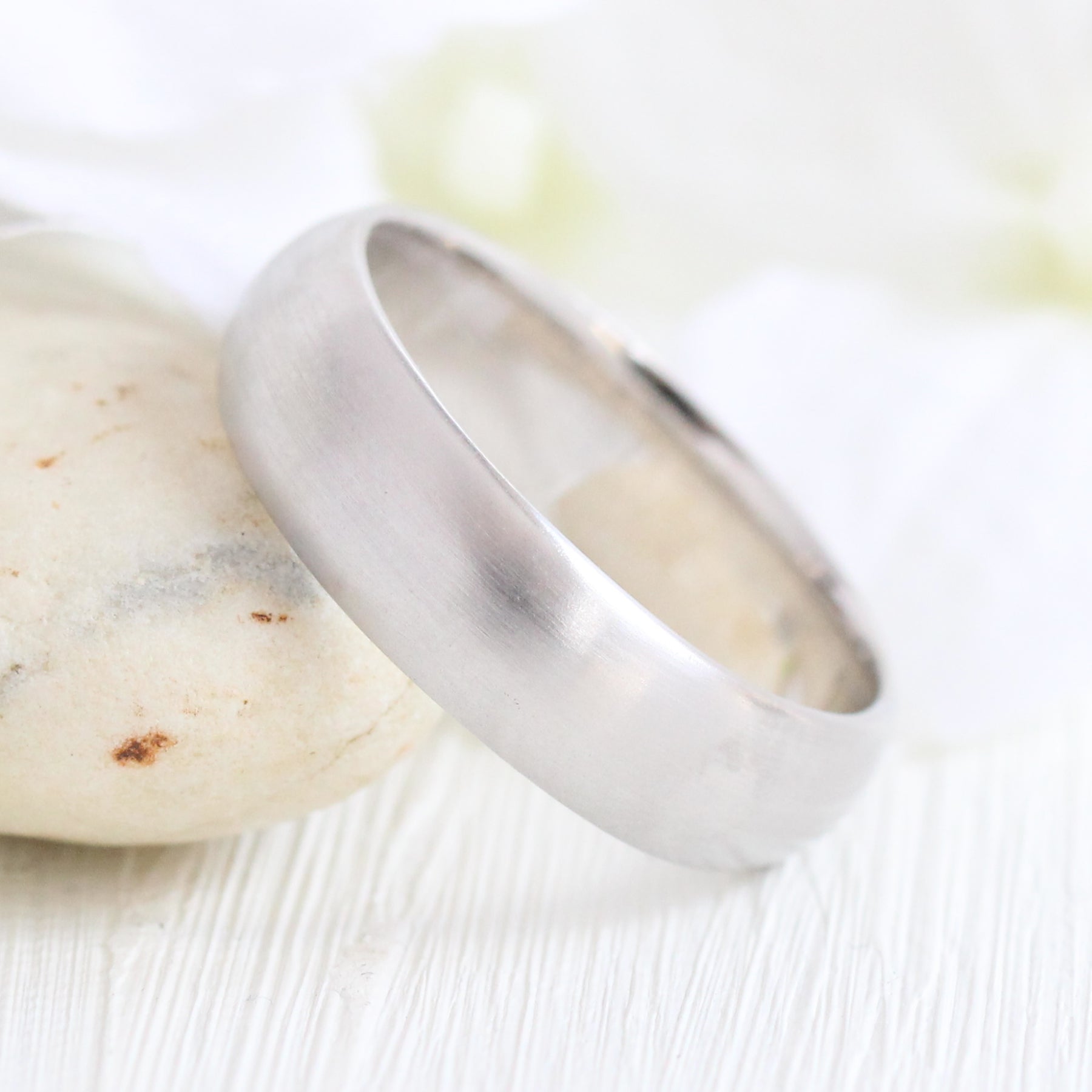 Mens wedding ring white gold domed wedding band matte finish gold ring la more design jewelry