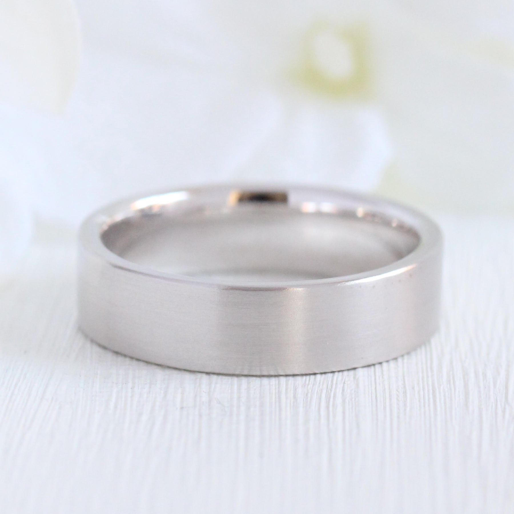 Mens wedding ring white gold flat wedding band matte finish gold ring la more design jewelry