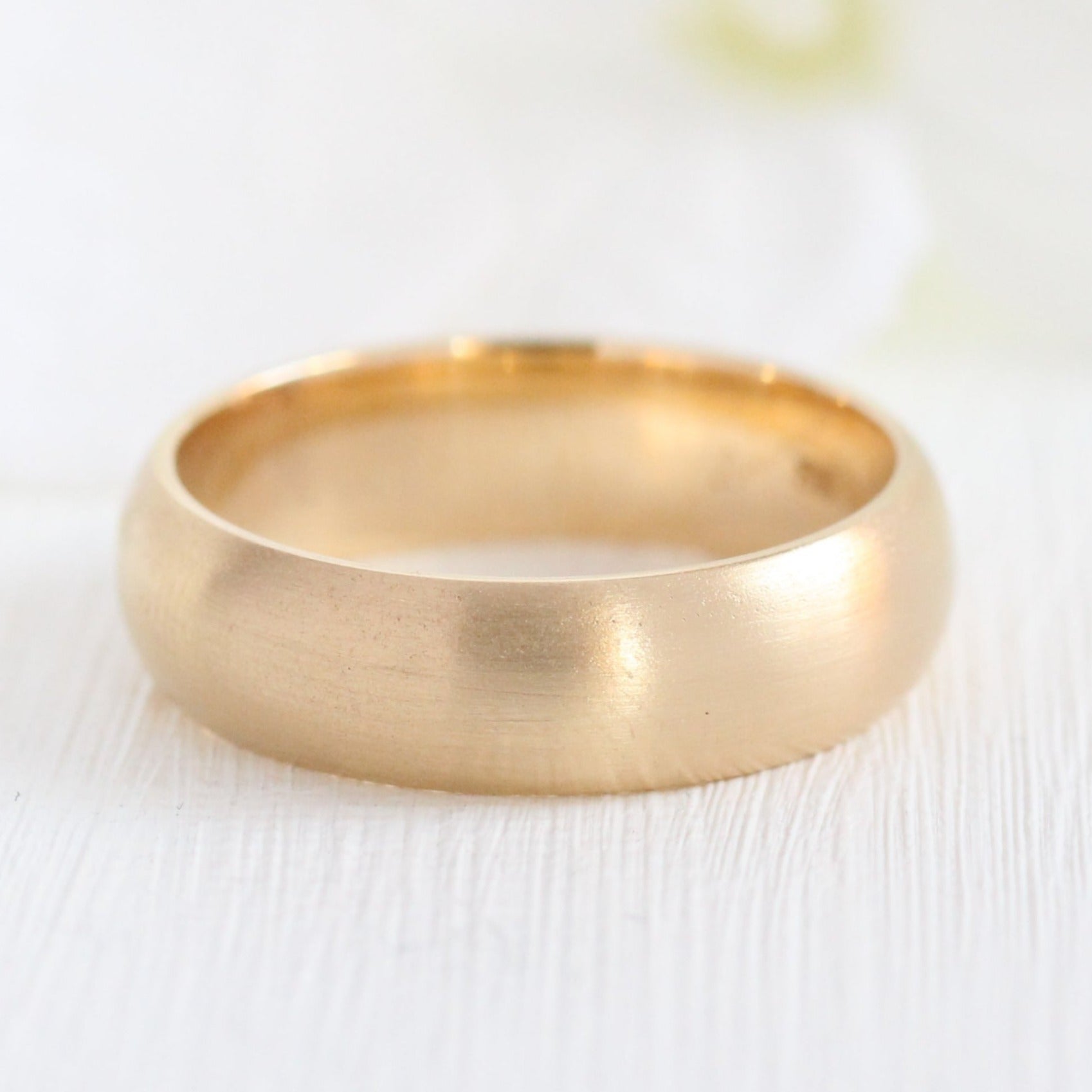 Mens wedding ring yellow gold domed wedding band matte finish gold ring la more design jewelry