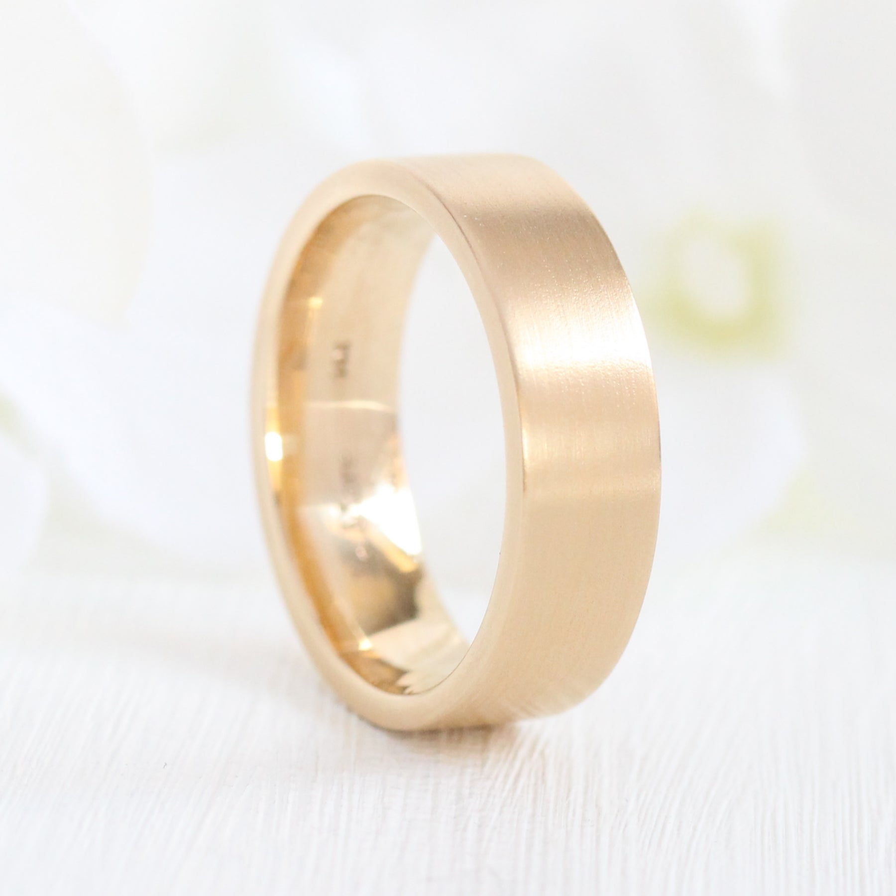 Mens wedding ring yellow gold flat wedding band matte finish gold ring la more design jewelry