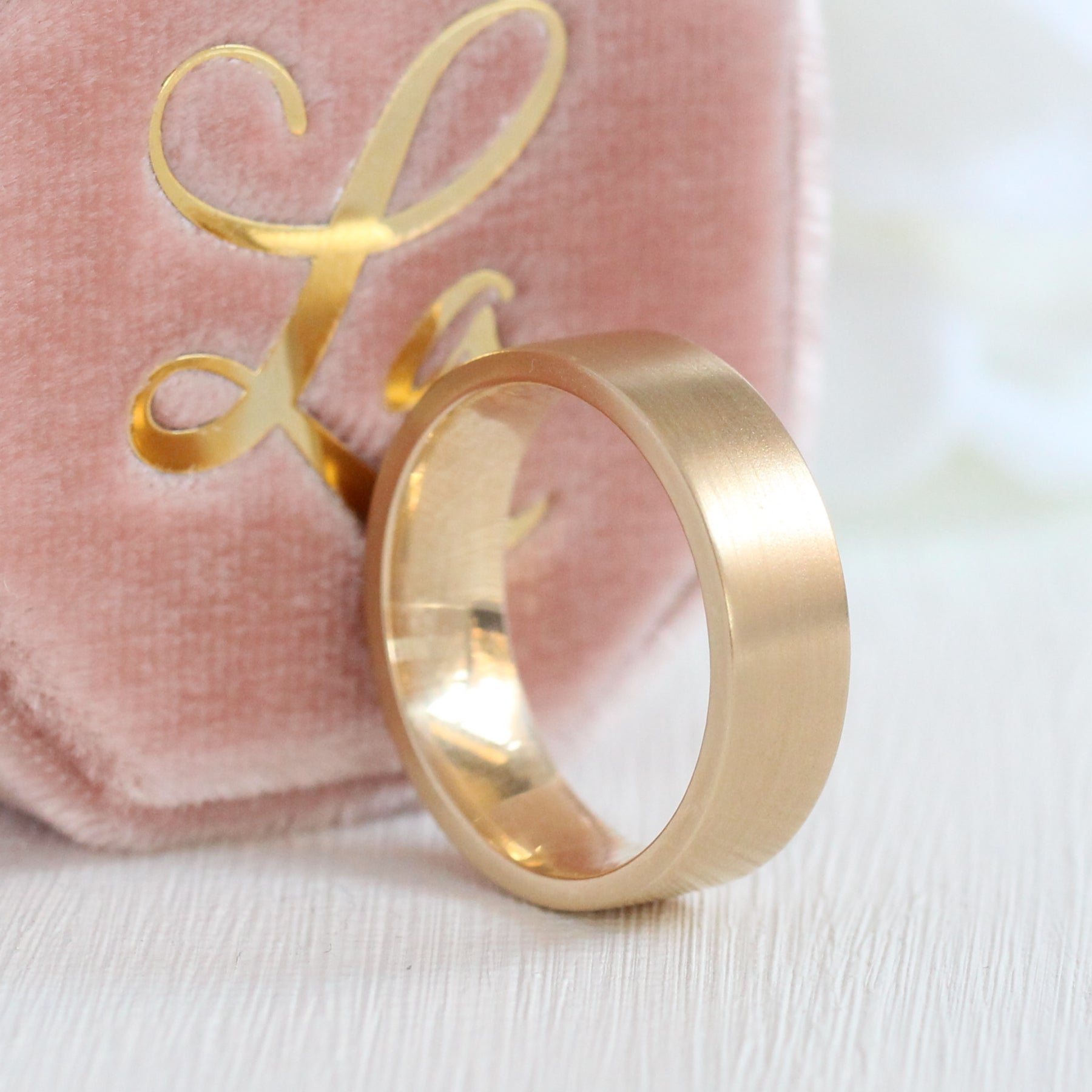 Mens wedding ring yellow gold flat wedding band matte finish gold ring la more design jewelry