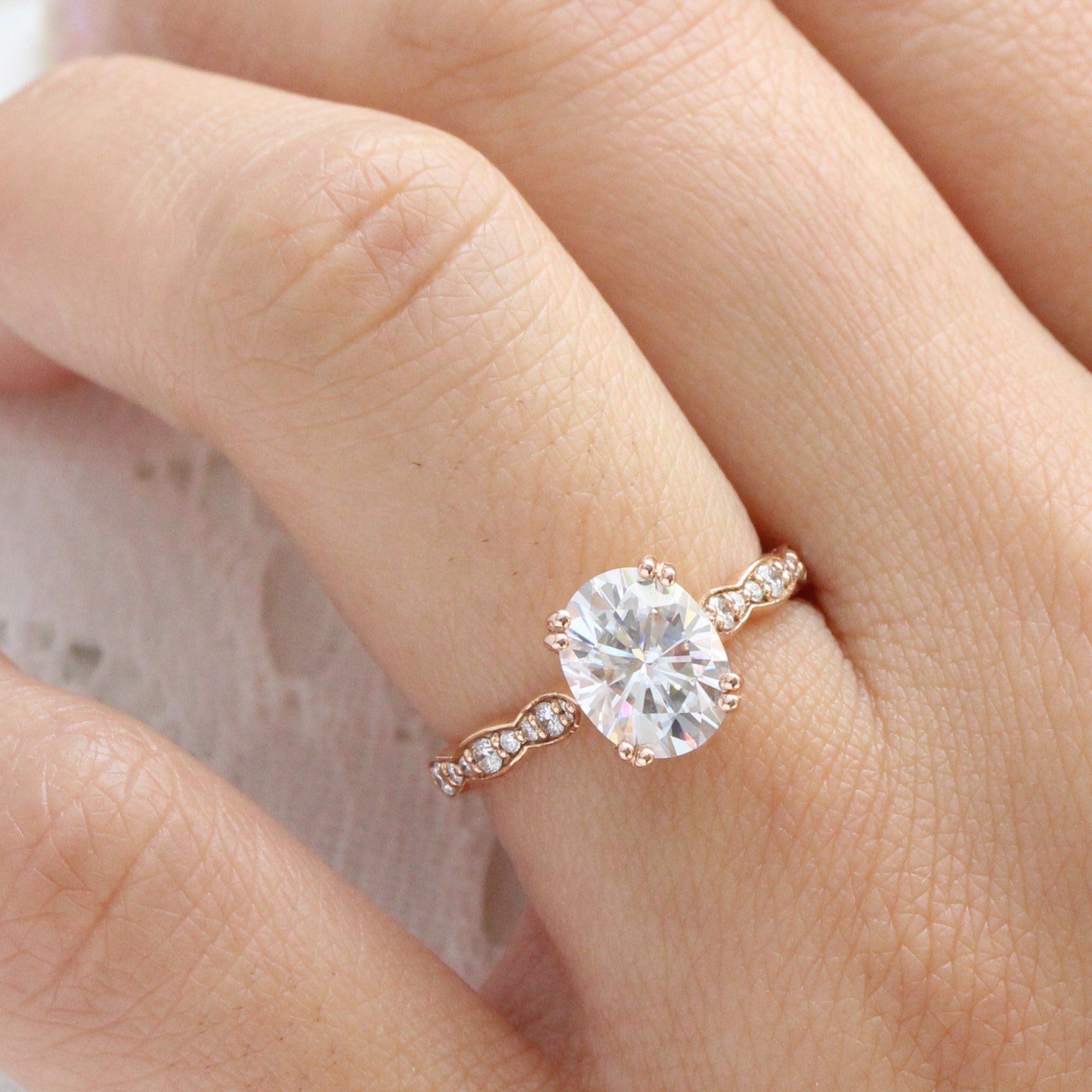 Moissanite diamond ring rose gold oval solitaire engagement ring la more design jewelry