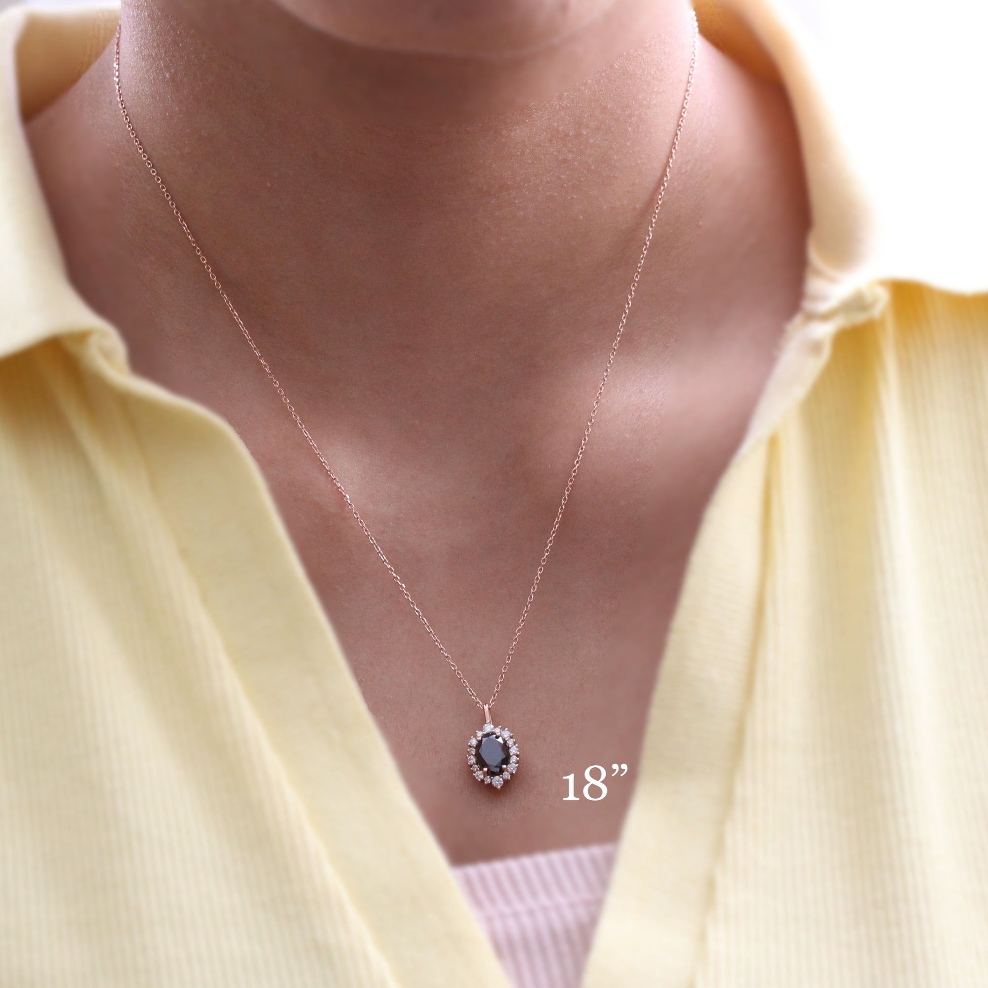 Oval black diamond necklace rose gold halo style black diamond drop pendant necklace la more design jewelry