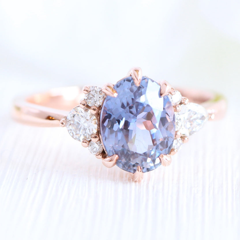 Large Lavender Sapphire Engagement Ring Rose Gold Cluster Diamond Ring ...