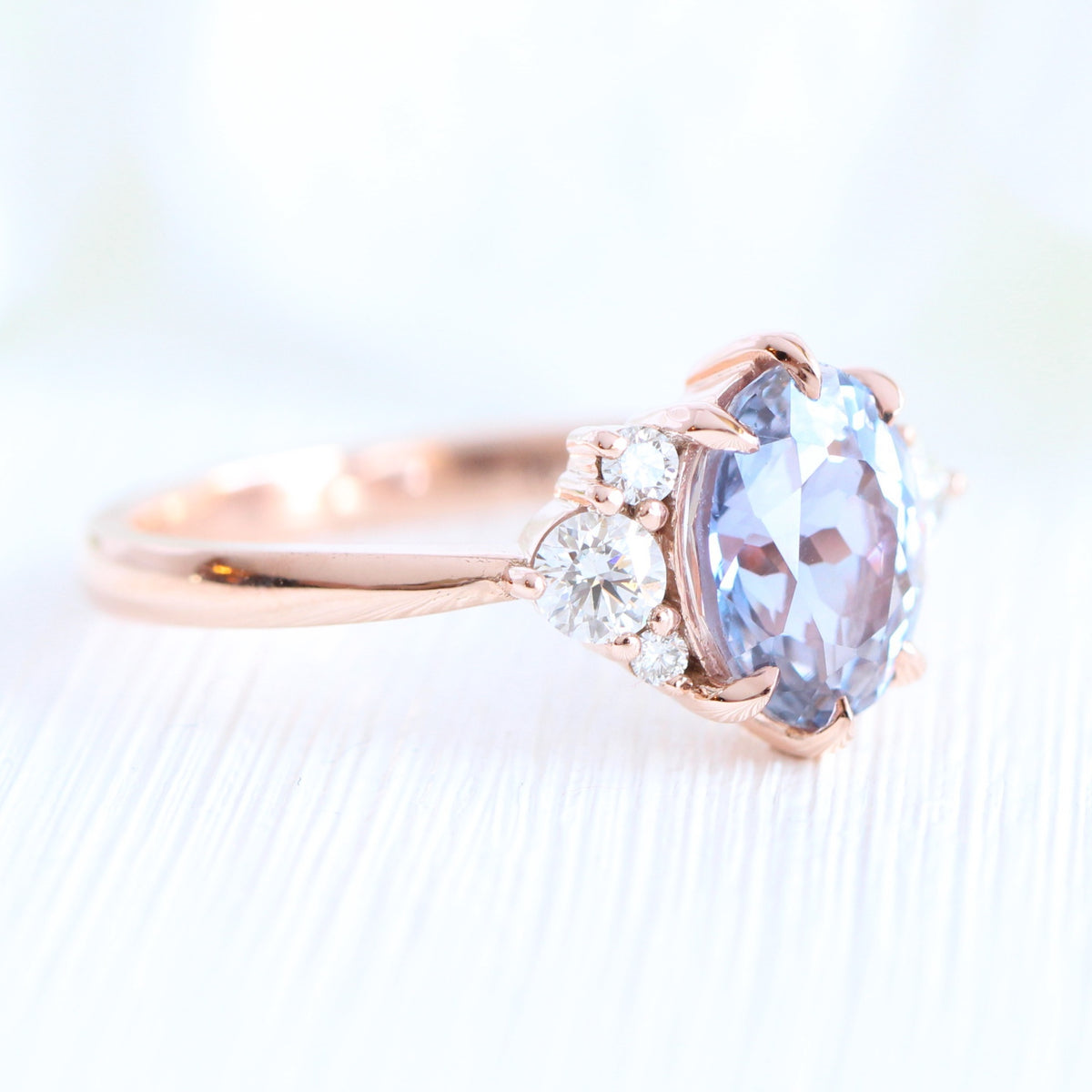 Large Lavender Sapphire Engagement Ring Rose Gold Cluster Diamond Ring ...
