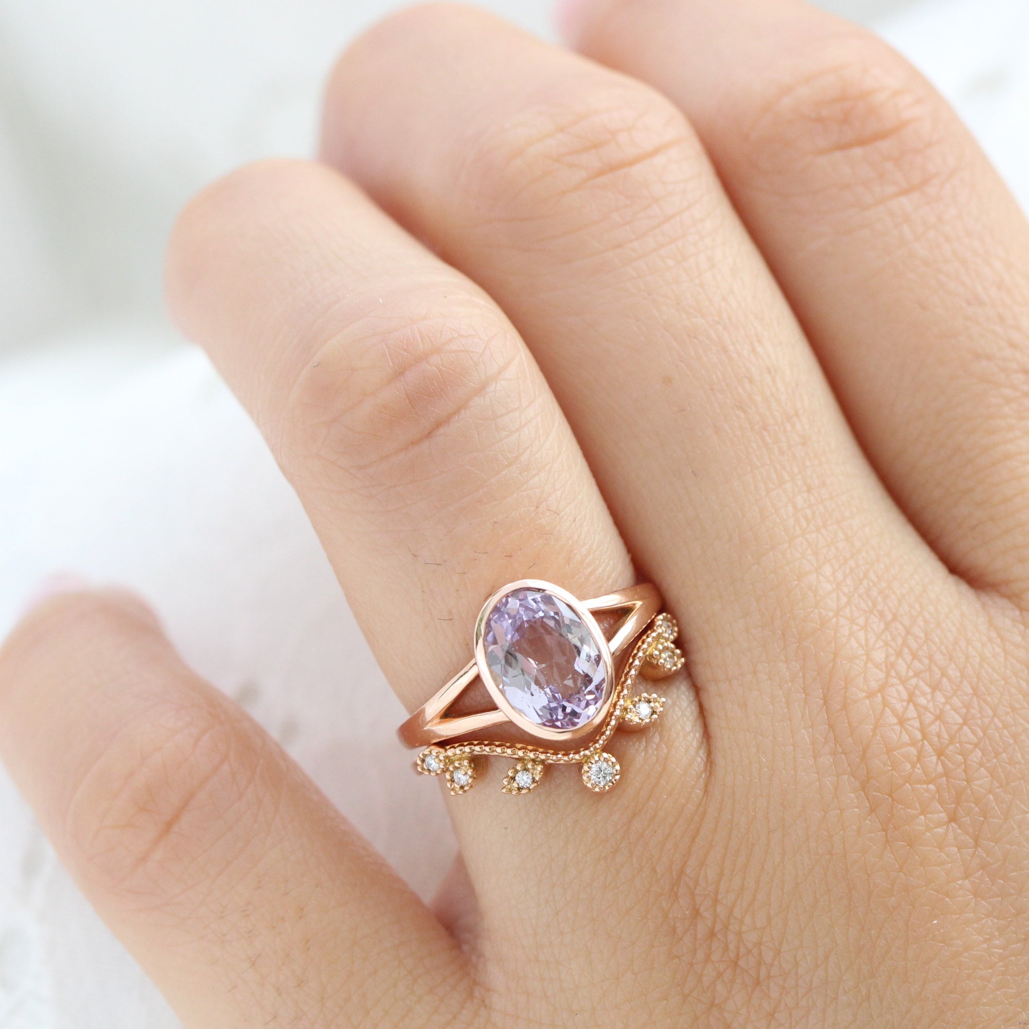 Oval lavender sapphire ring rose gold bezel sapphire ring la more design jewelry