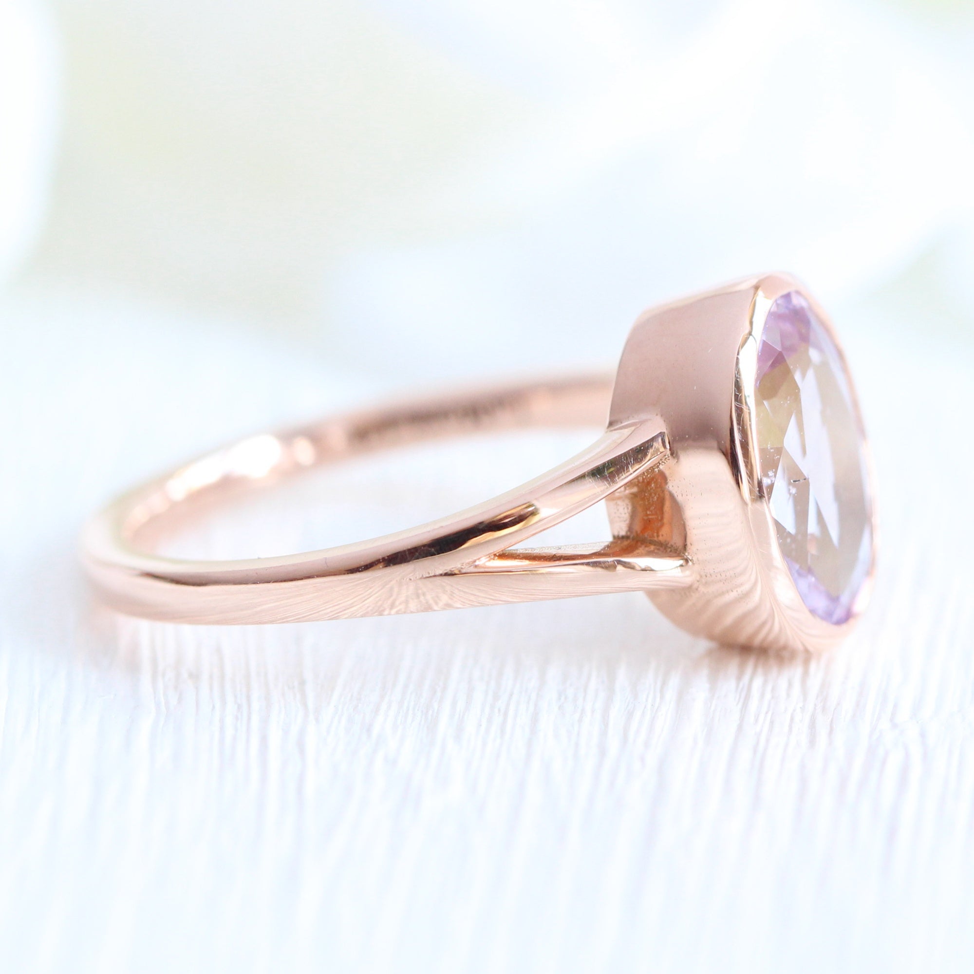 Oval lavender sapphire ring rose gold bezel sapphire ring la more design jewelry