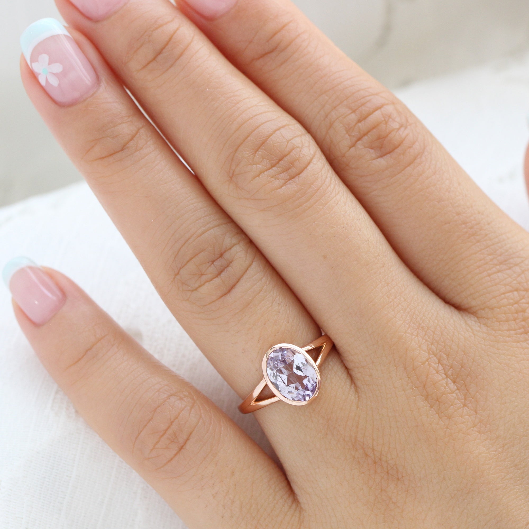 Oval lavender sapphire ring rose gold bezel sapphire ring la more design jewelry