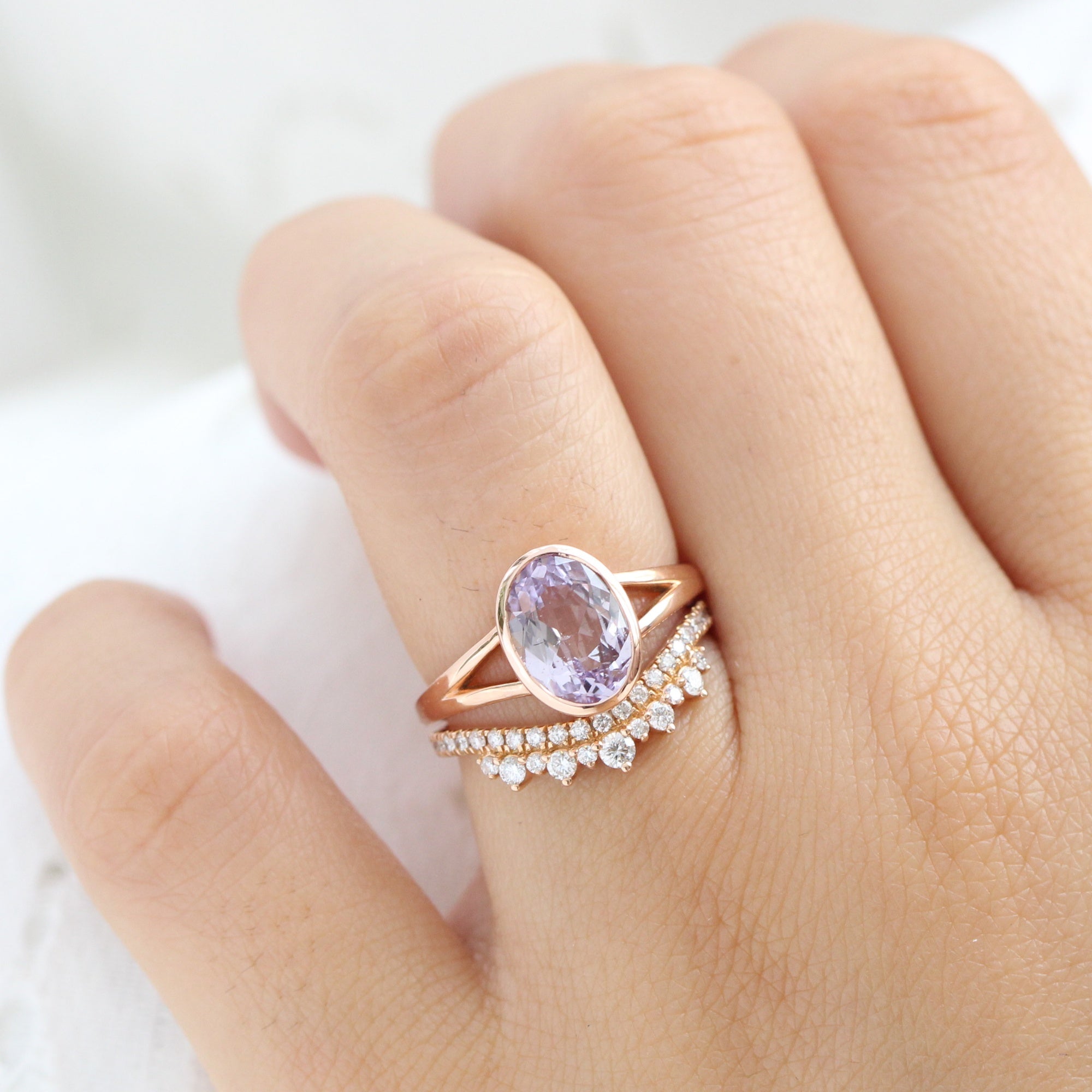 Oval lavender sapphire ring rose gold bezel sapphire ring la more design jewelry