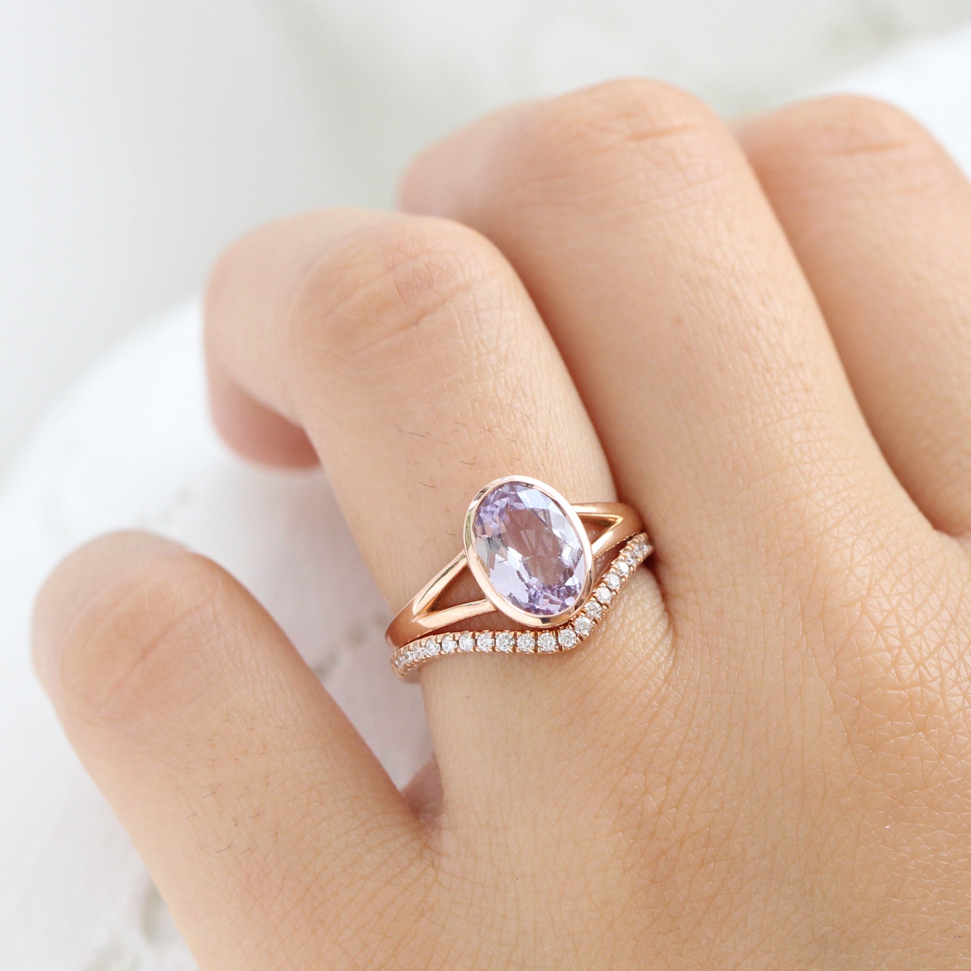 Oval lavender sapphire ring rose gold bezel sapphire ring la more design jewelry