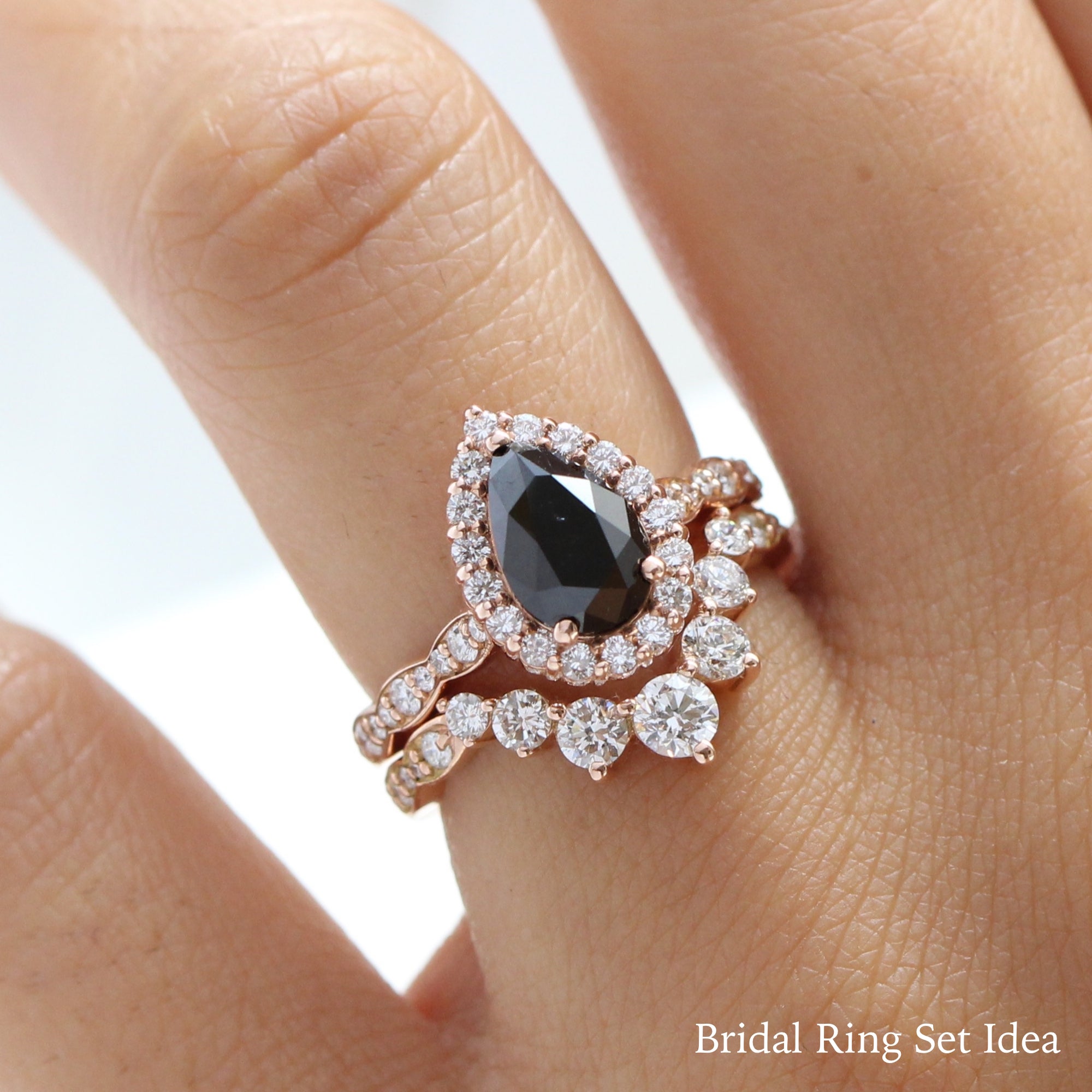 Natural Pear Black Diamond Engagement Ring