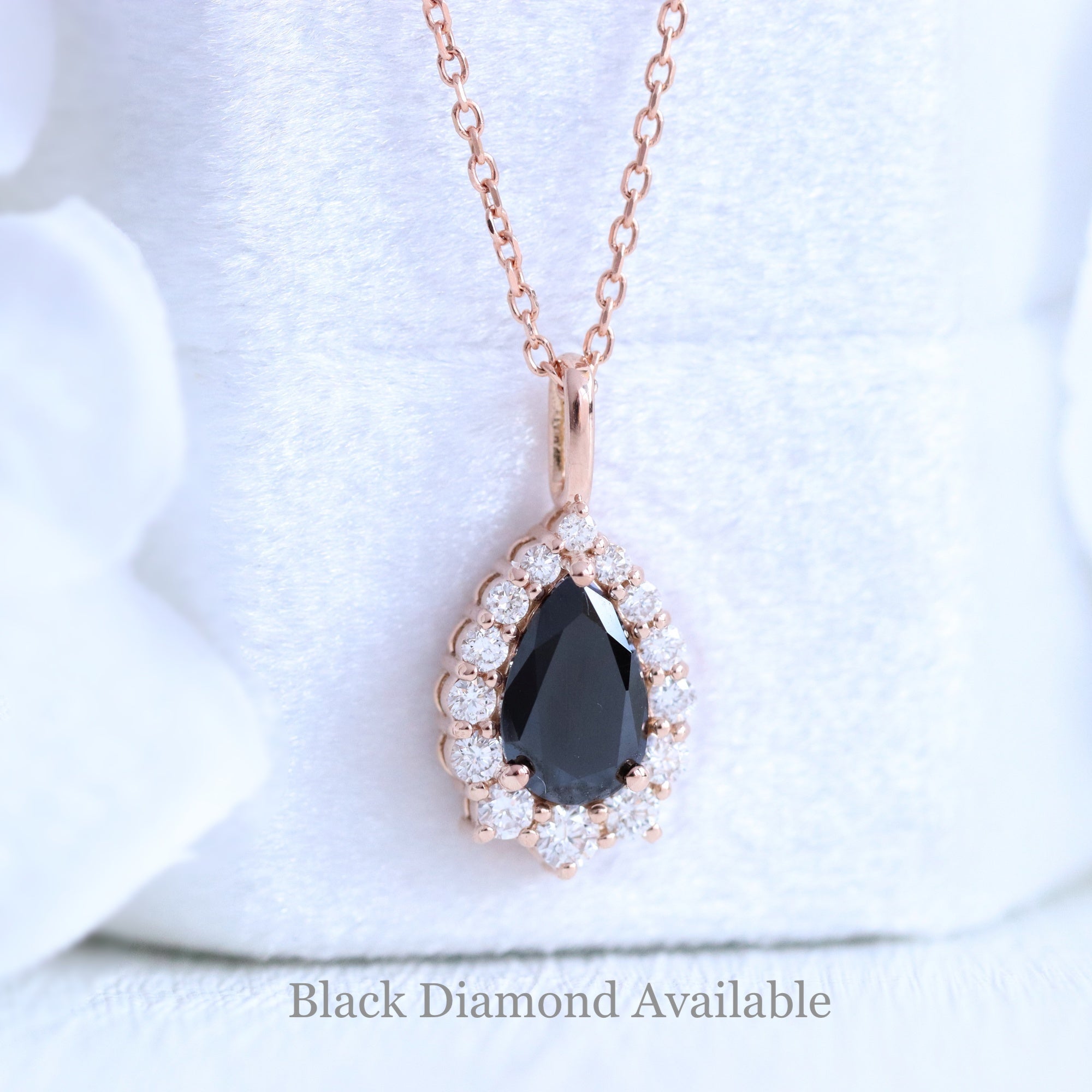 Halo Diamond Necklace Rose Gold Pear Moissanite Pendant Layering