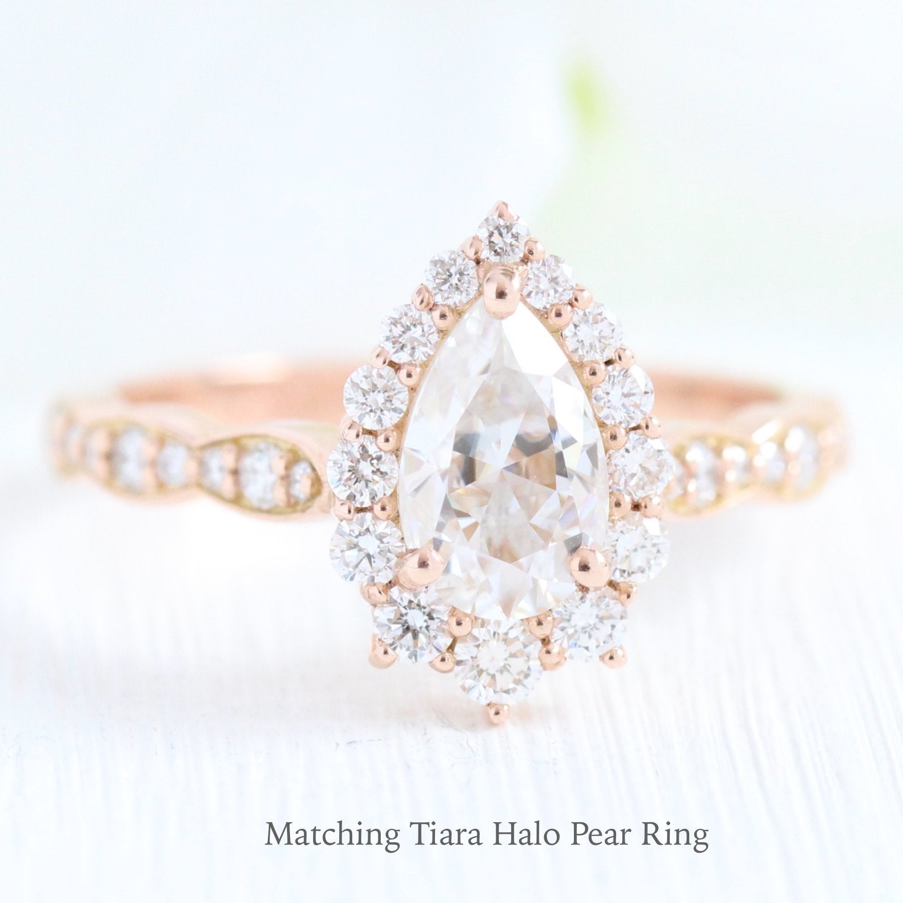 Pear moissanite engagement ring rose gold halo diamond cluster ring la more design jewelry