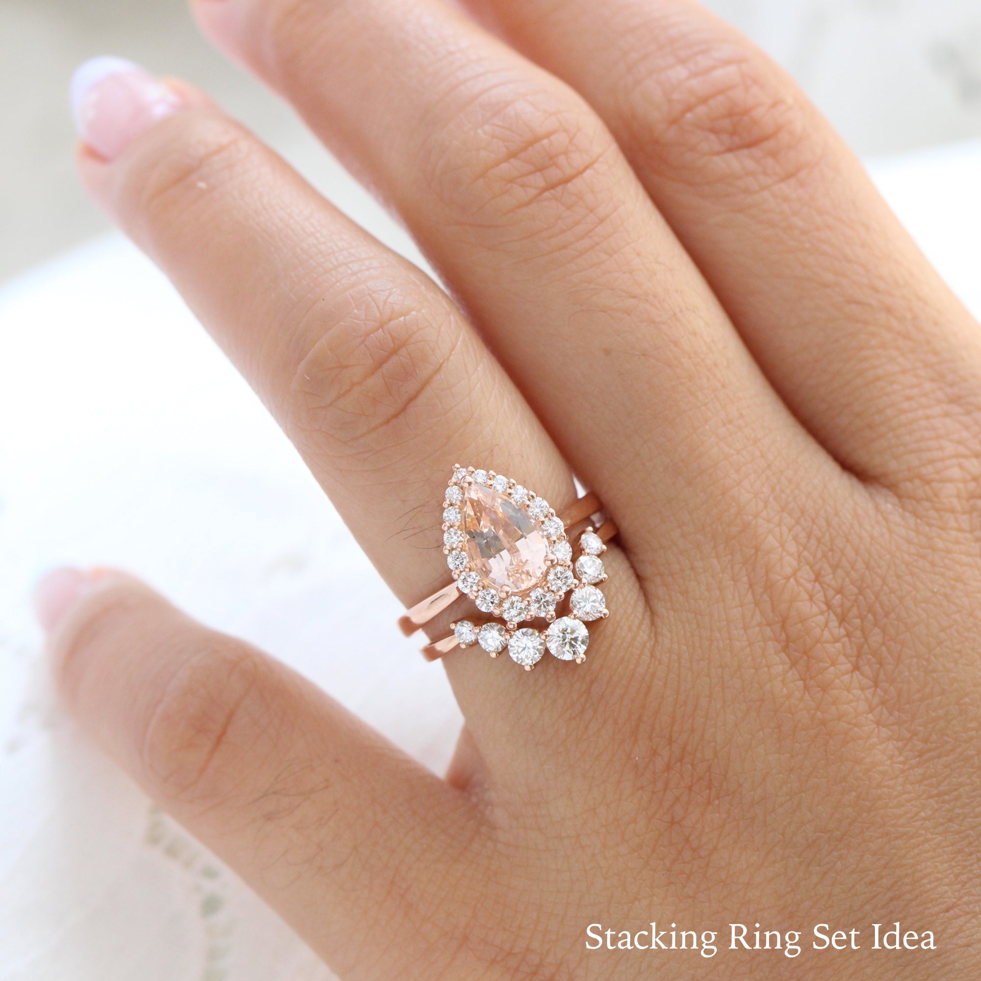 Pear morganite ring rose gold halo diamond engagement ring la more design jewelry