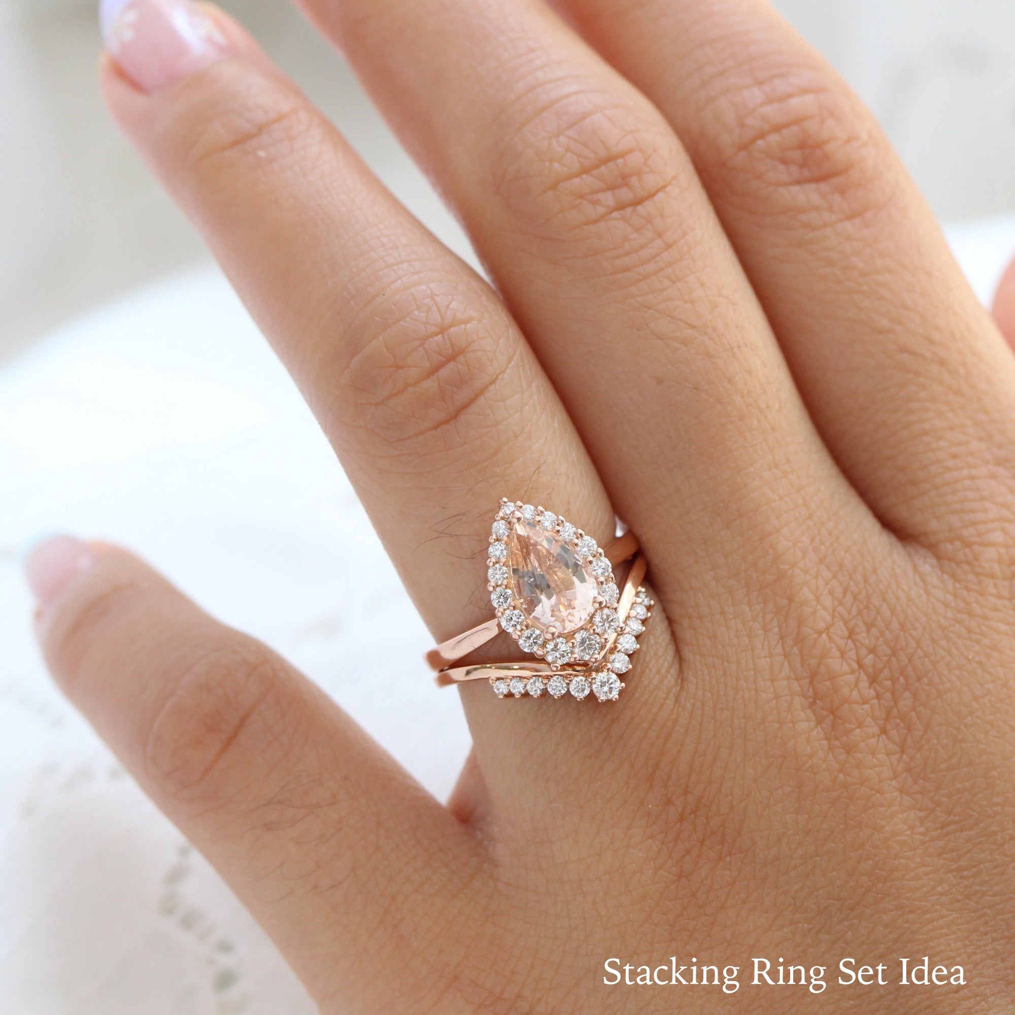 Pear morganite ring rose gold halo diamond engagement ring la more design jewelry