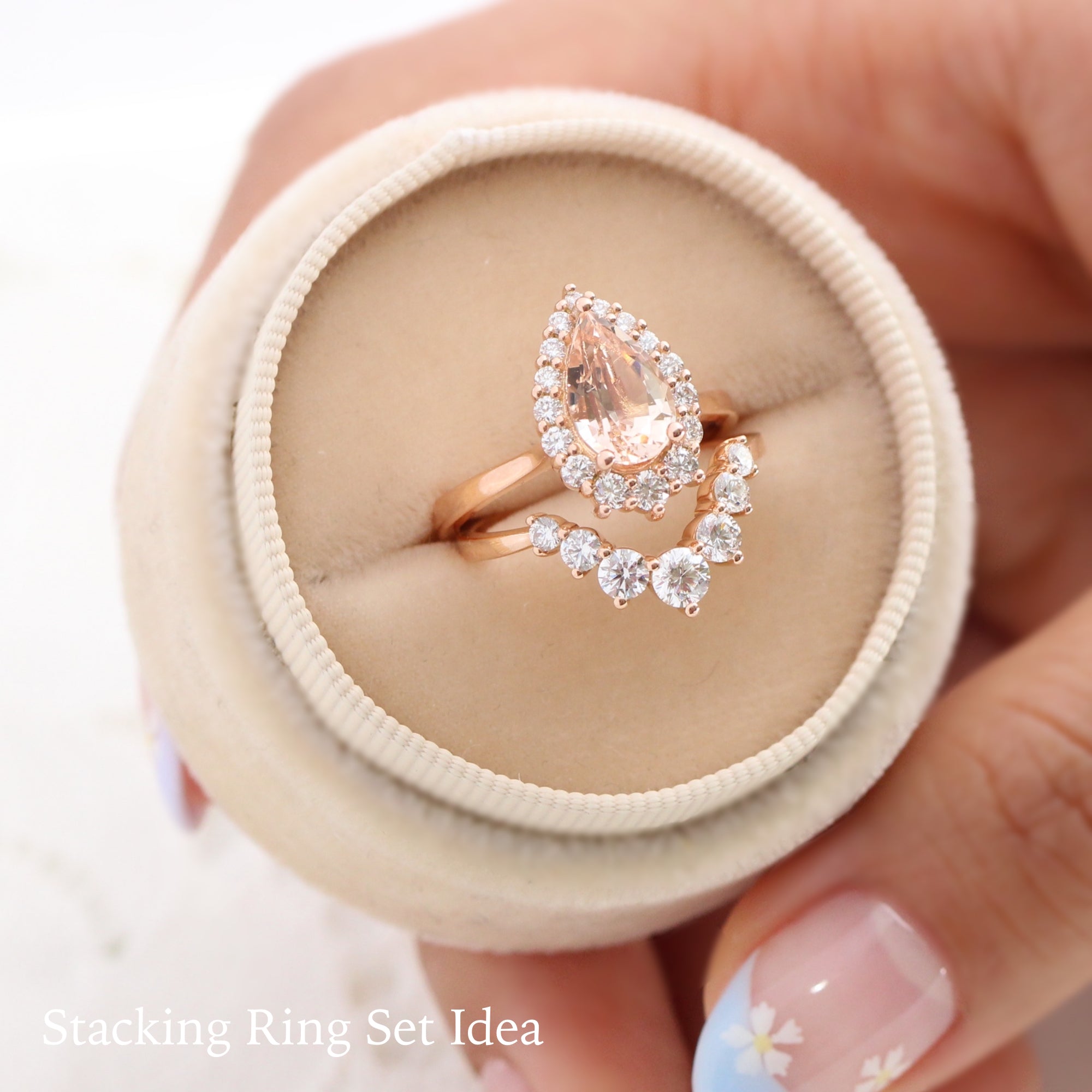 Pear morganite ring rose gold halo diamond engagement ring la more design jewelry