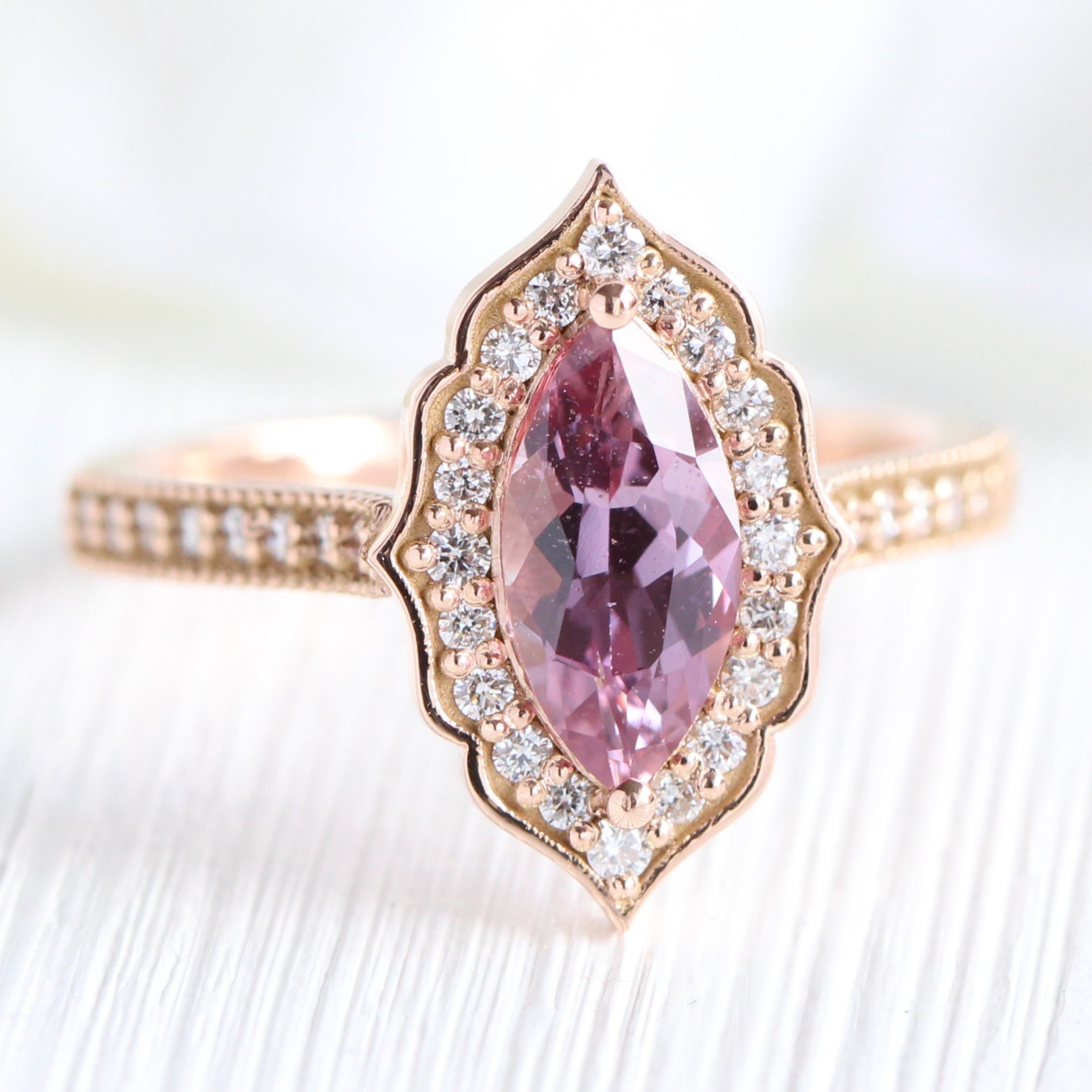 Victorian Pink Sapphire & Rose Cut Diamond Rose Gold Ring fashion