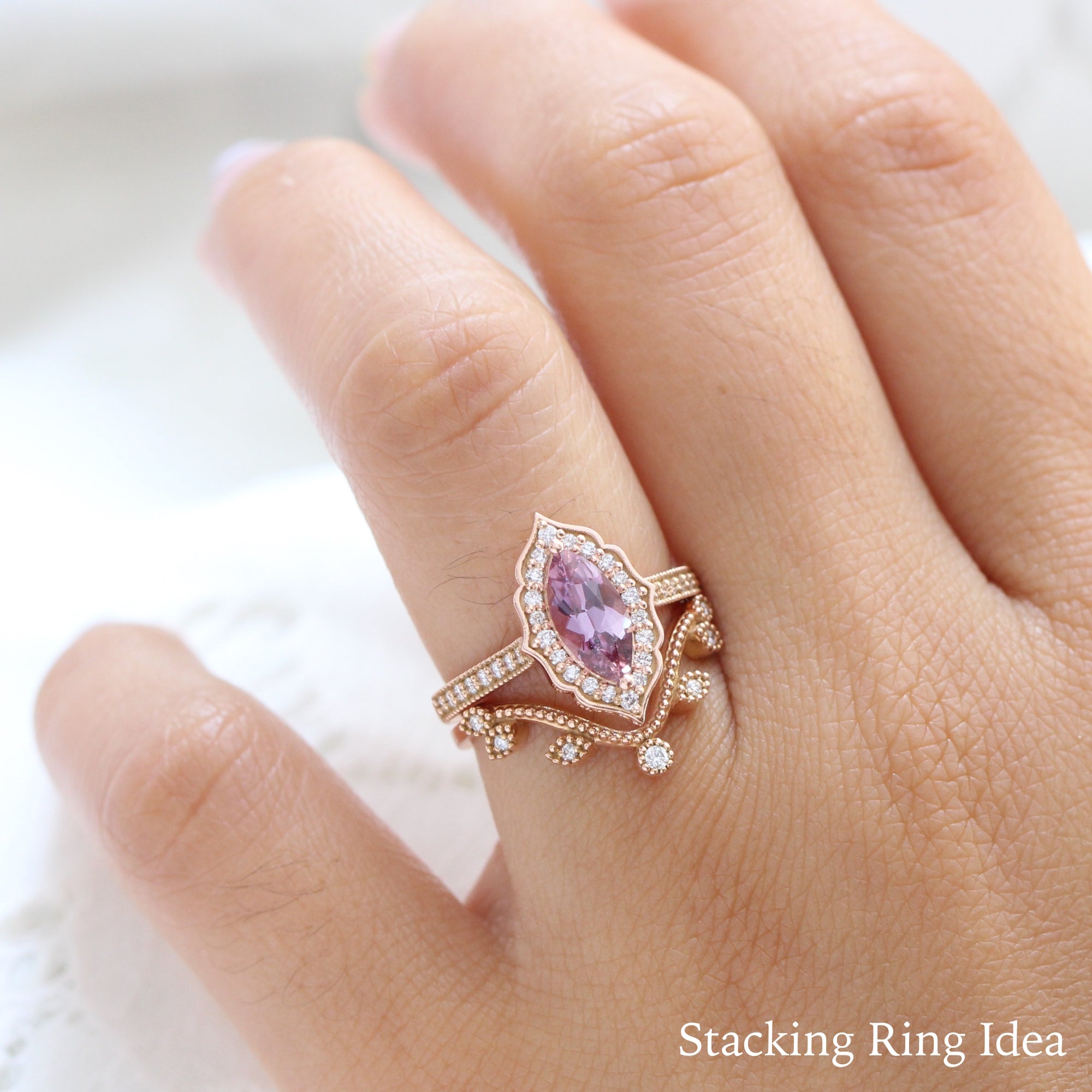 Purple Pink Sapphire Diamond Engagement Ring Rose Gold Marquise