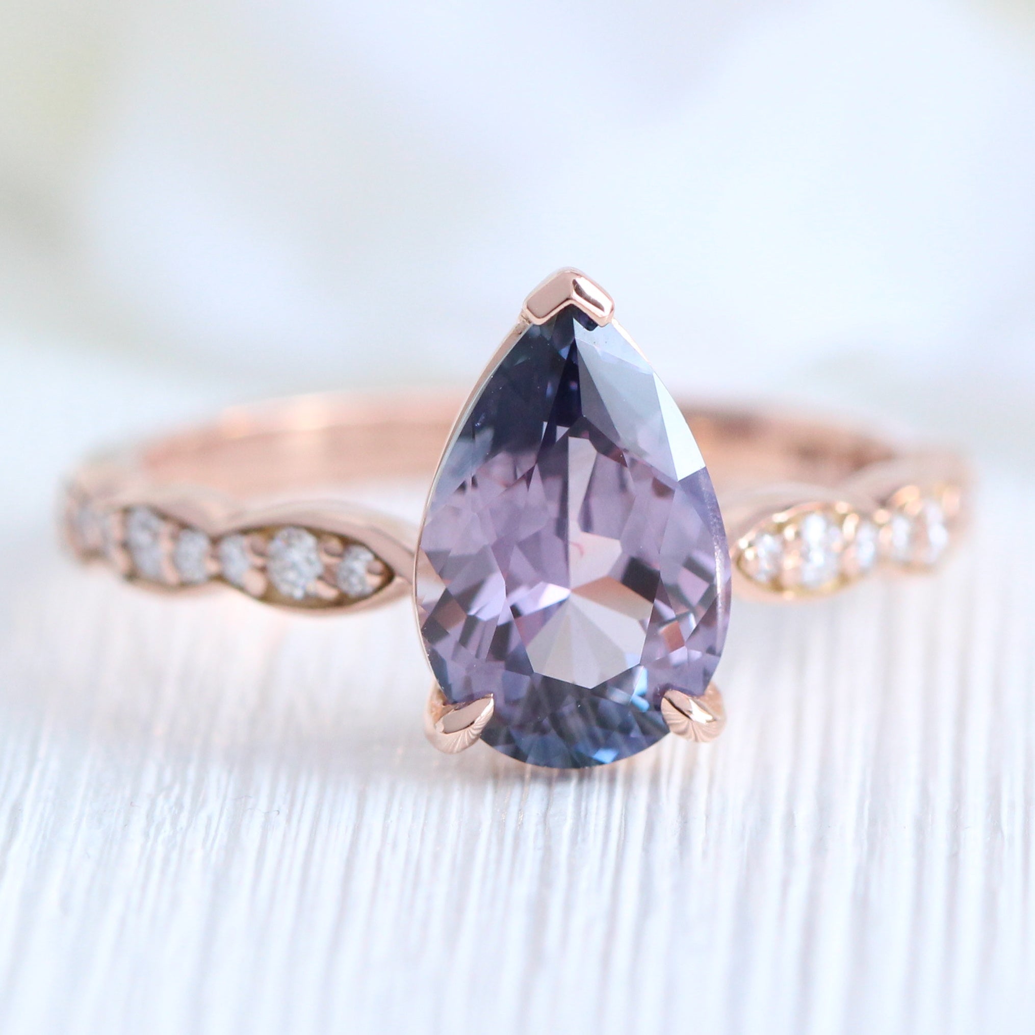 Rare blue and purple parti sapphire ring rose gold low set engagement ring la more design jewelry