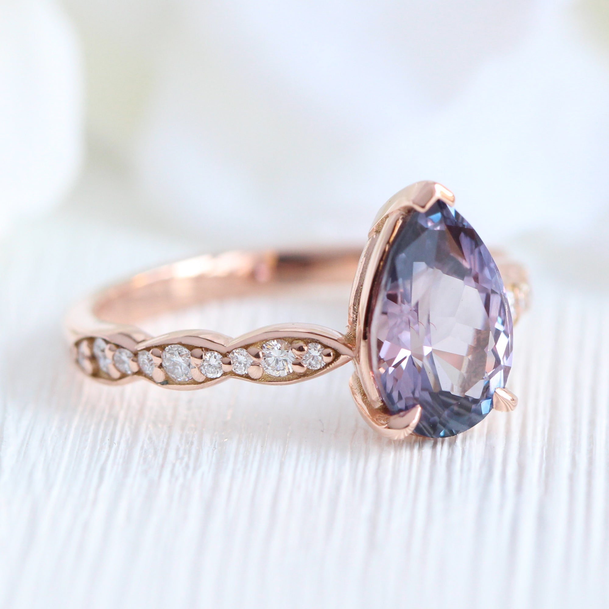 Rare blue and purple parti sapphire ring rose gold low set engagement ring la more design jewelry